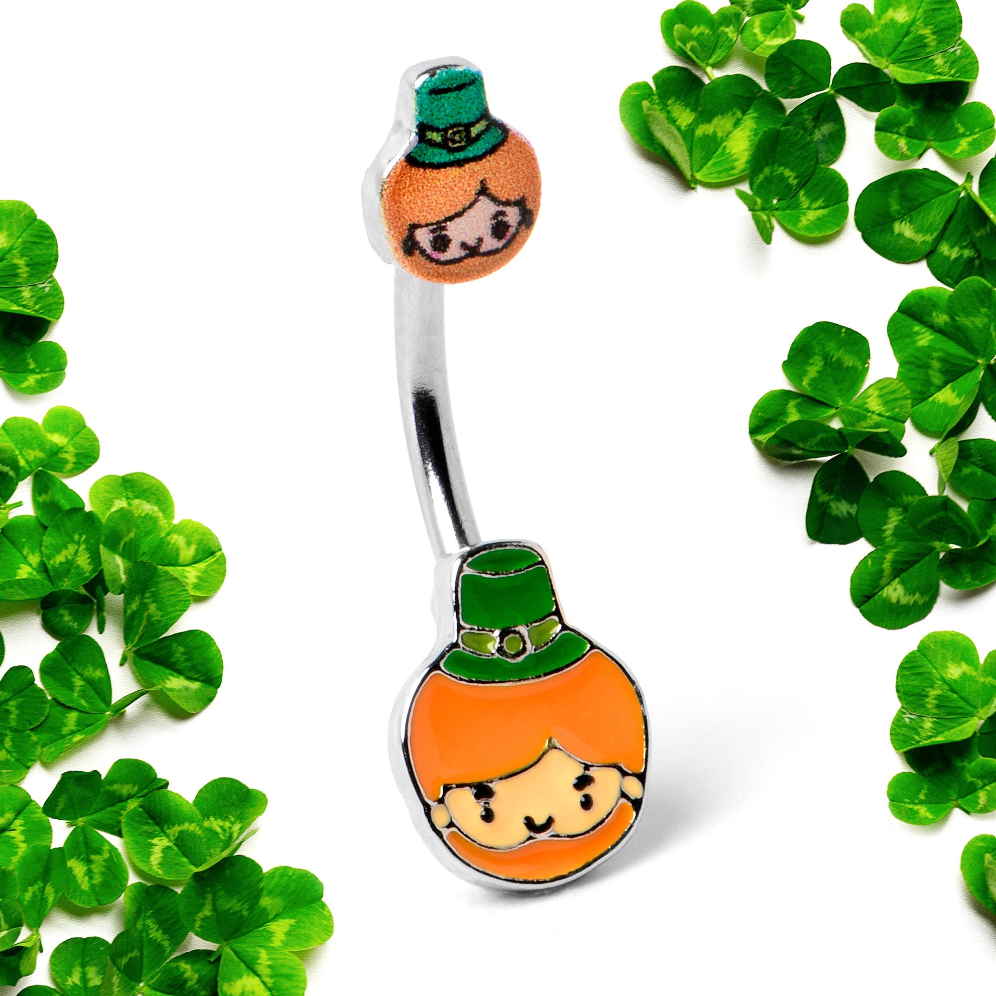 BodyCandy Sweet Happy Leprechaun St Patricks Day Double Mount Belly Ring — side view