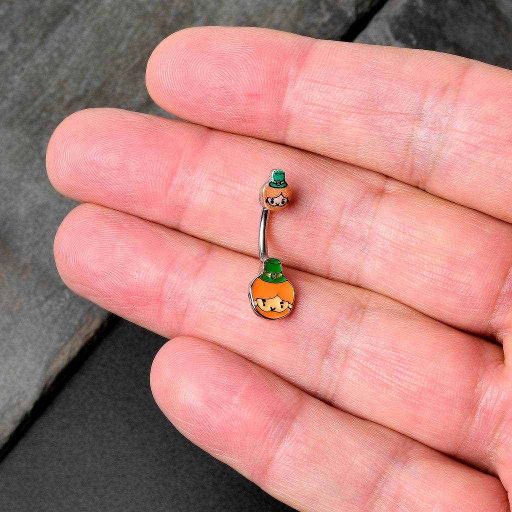 BodyCandy Sweet Happy Leprechaun St Patricks Day Double Mount Belly Ring — in-use photo
