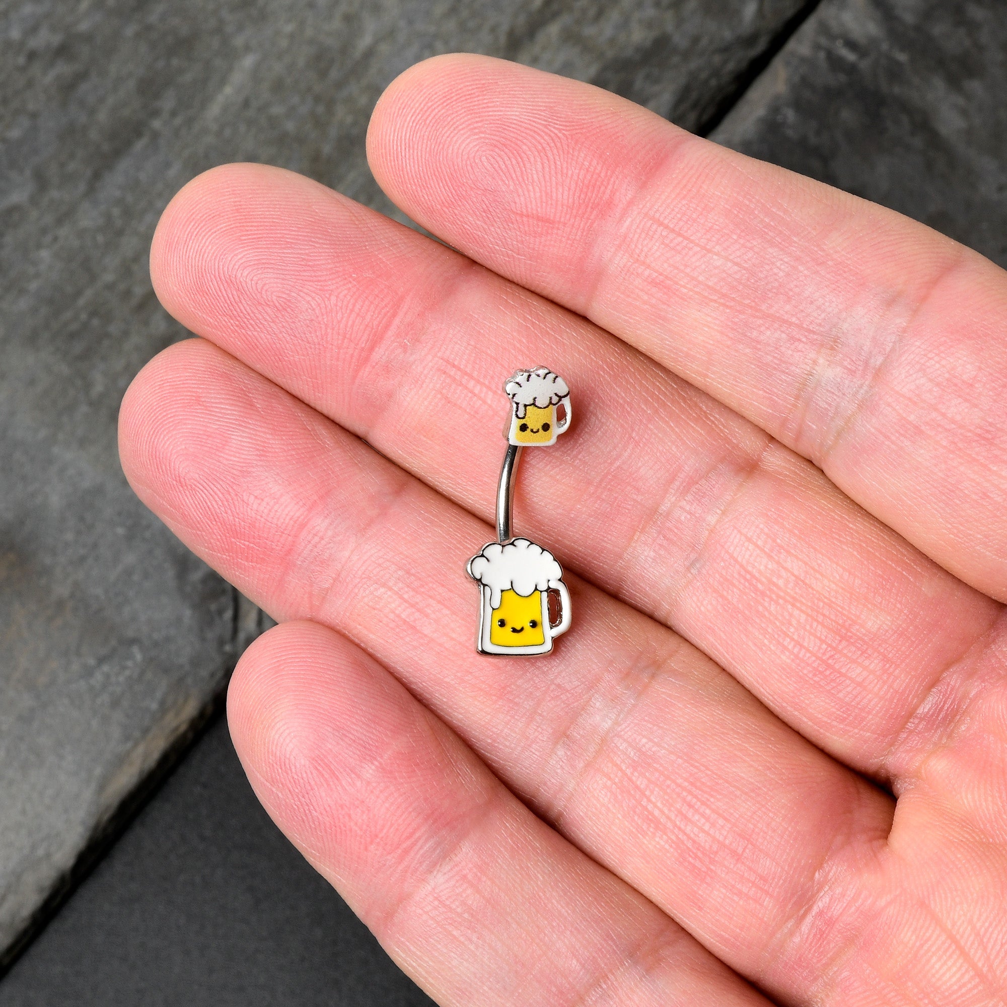 BodyCandy Sweet Happy Beer St Patricks Double Mount Belly Ring — in-use photo