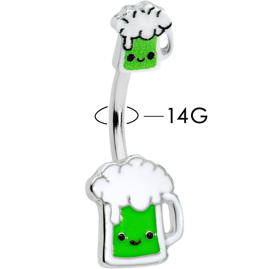 BodyCandy Sweet Happy Green Beer St Patricks Day Double Mount Belly Ring — detail close-up