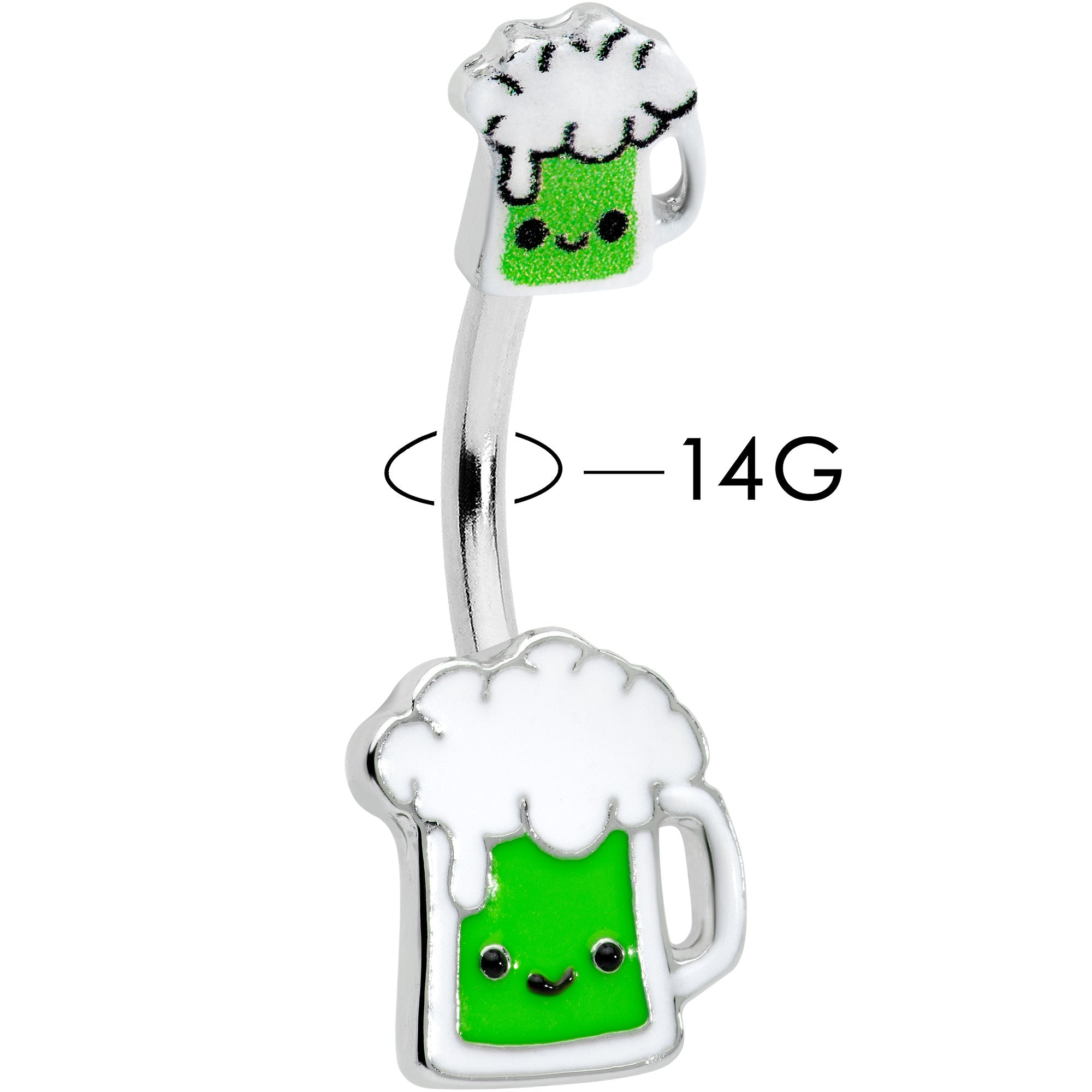 BodyCandy Sweet Happy Green Beer St Patricks Day Double Mount Belly Ring — detail close-up