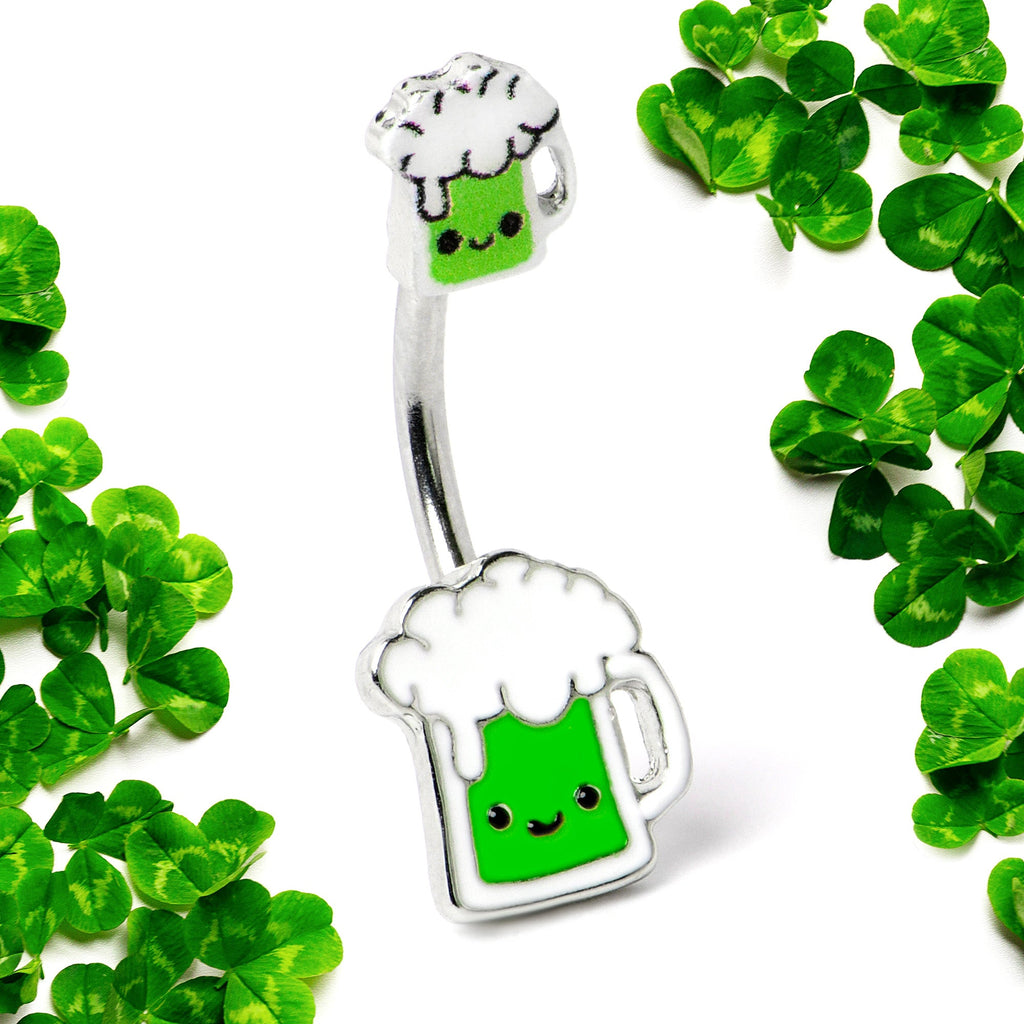 BodyCandy Sweet Happy Green Beer St Patricks Day Double Mount Belly Ring — side view