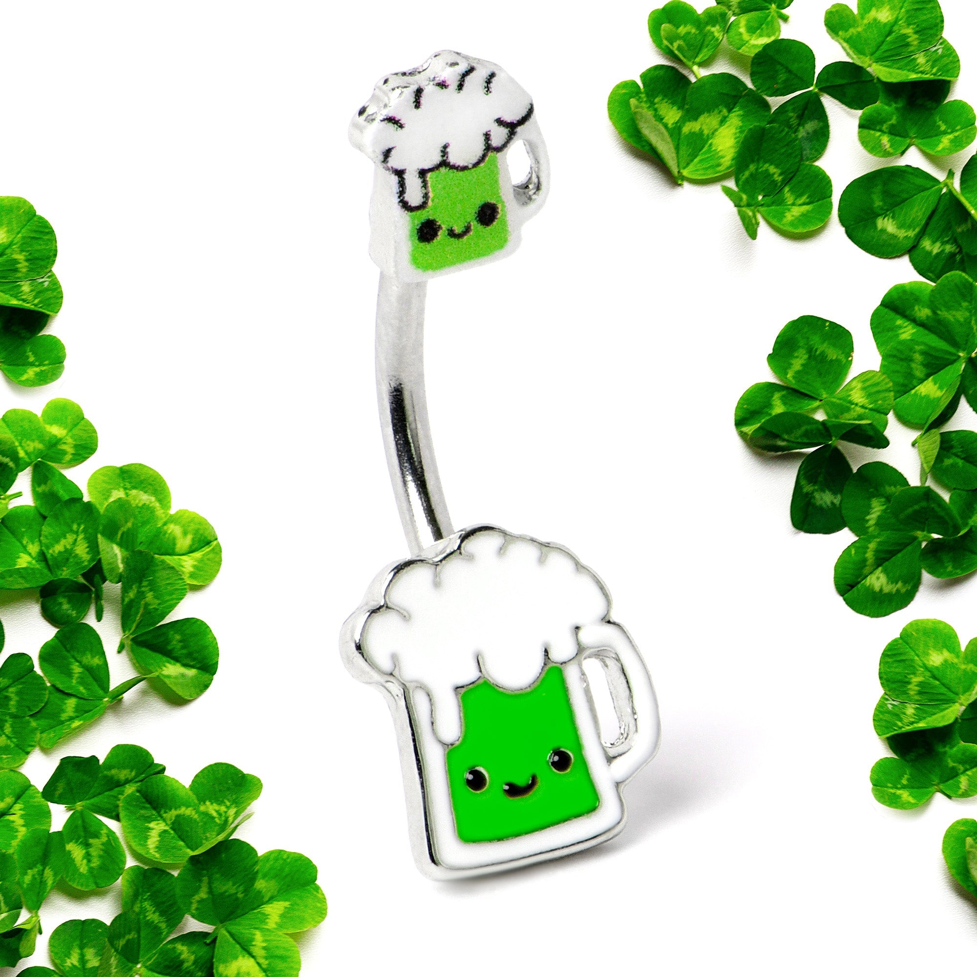 BodyCandy Sweet Happy Green Beer St Patricks Day Double Mount Belly Ring — side view