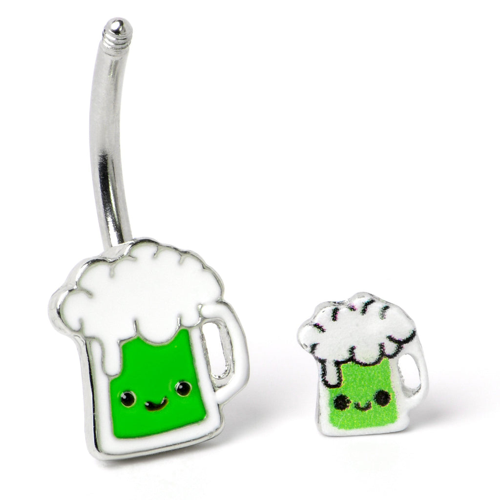 BodyCandy Sweet Happy Green Beer St Patricks Day Double Mount Belly Ring — back view