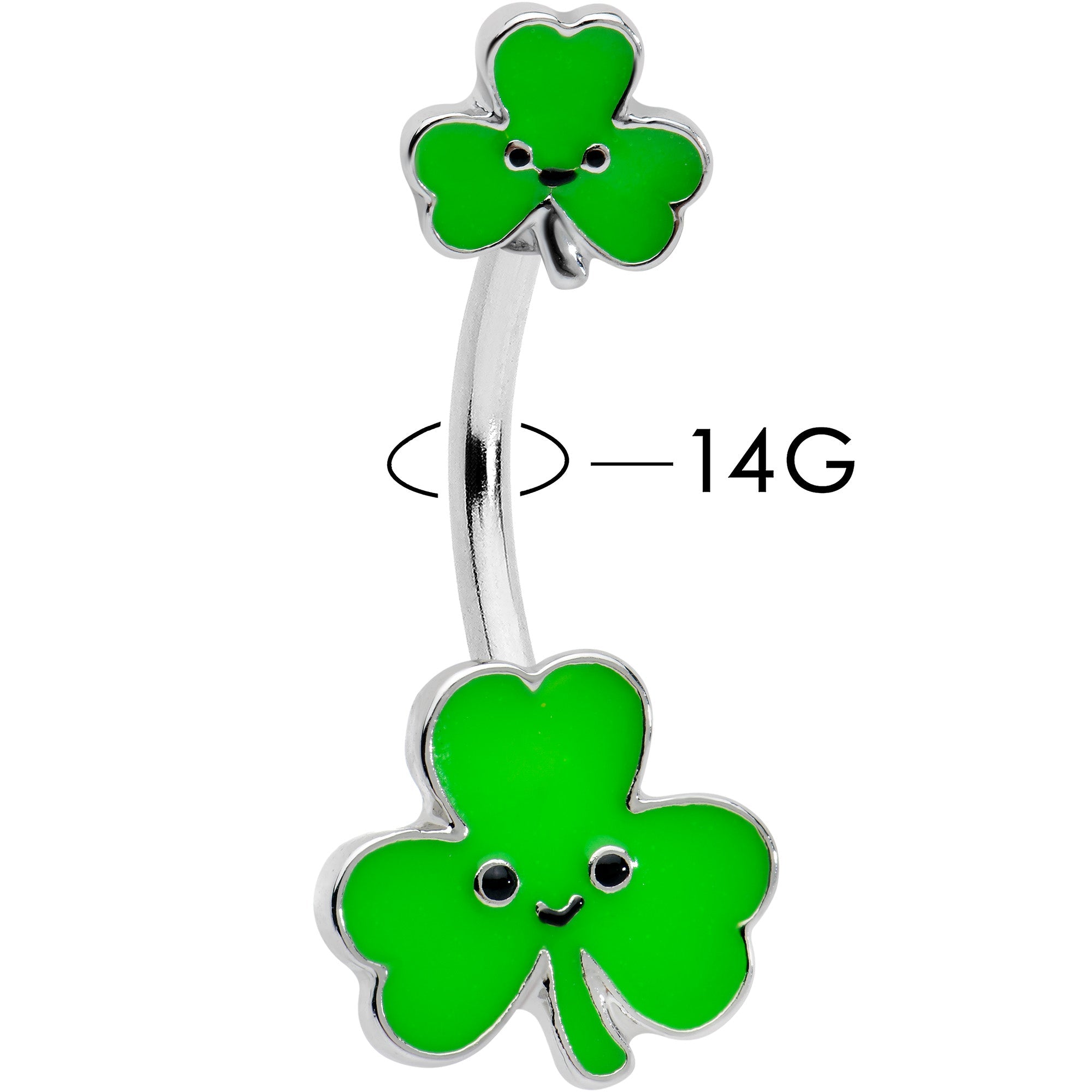 BodyCandy Sweet Happy Shamrocks St Patricks Day Double Mount Belly Ring — detail close-up