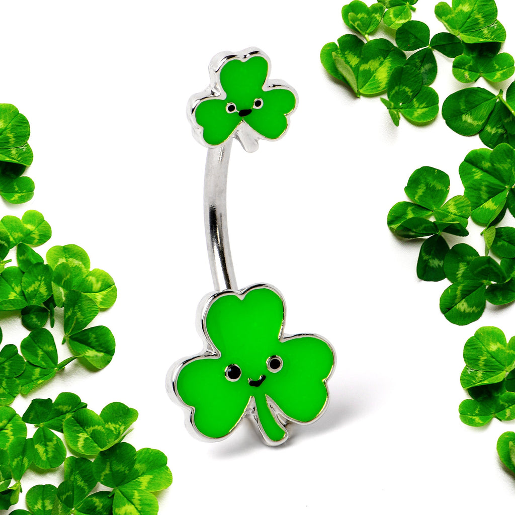 BodyCandy Sweet Happy Shamrocks St Patricks Day Double Mount Belly Ring — side view
