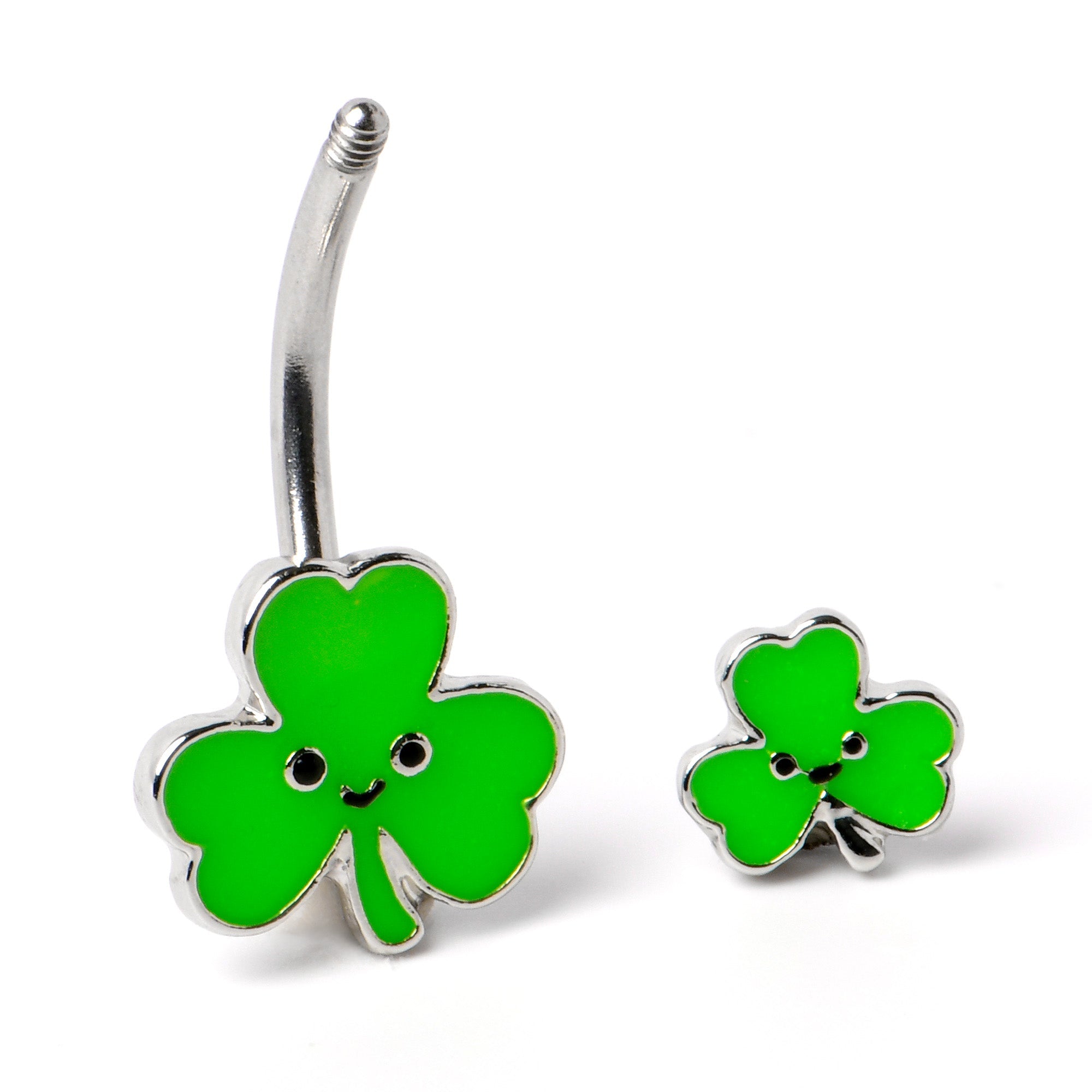 BodyCandy Sweet Happy Shamrocks St Patricks Day Double Mount Belly Ring — back view