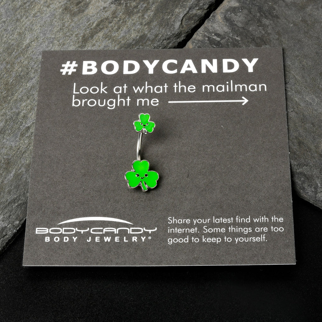 BodyCandy Sweet Happy Shamrocks St Patricks Day Double Mount Belly Ring — size reference
