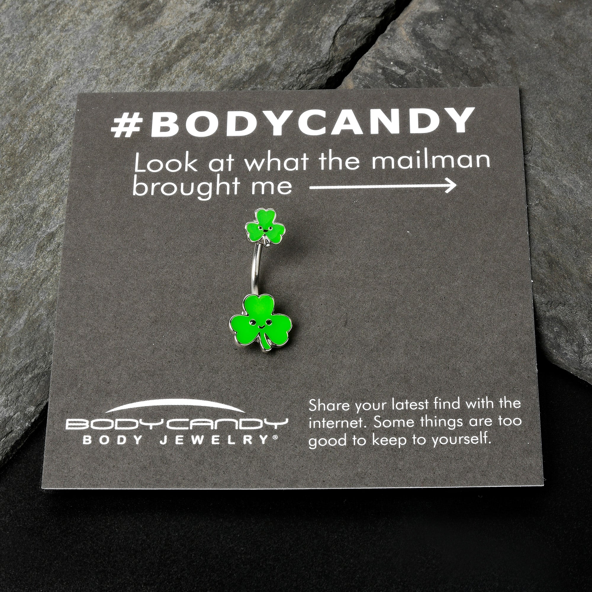 BodyCandy Sweet Happy Shamrocks St Patricks Day Double Mount Belly Ring — size reference