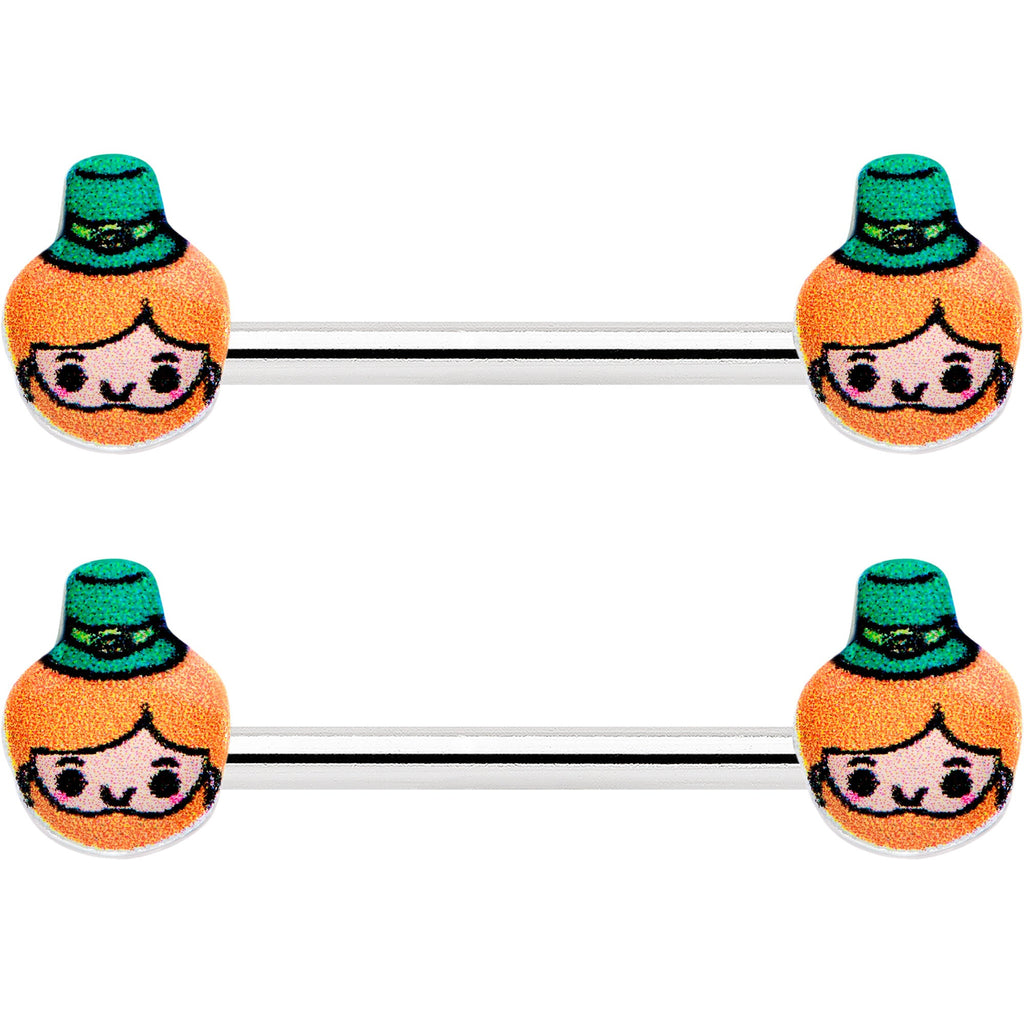 BodyCandy 14G 9/16 Sweet Happy Leprechaun St Patricks Day Nipple Ring Set — detail close-up