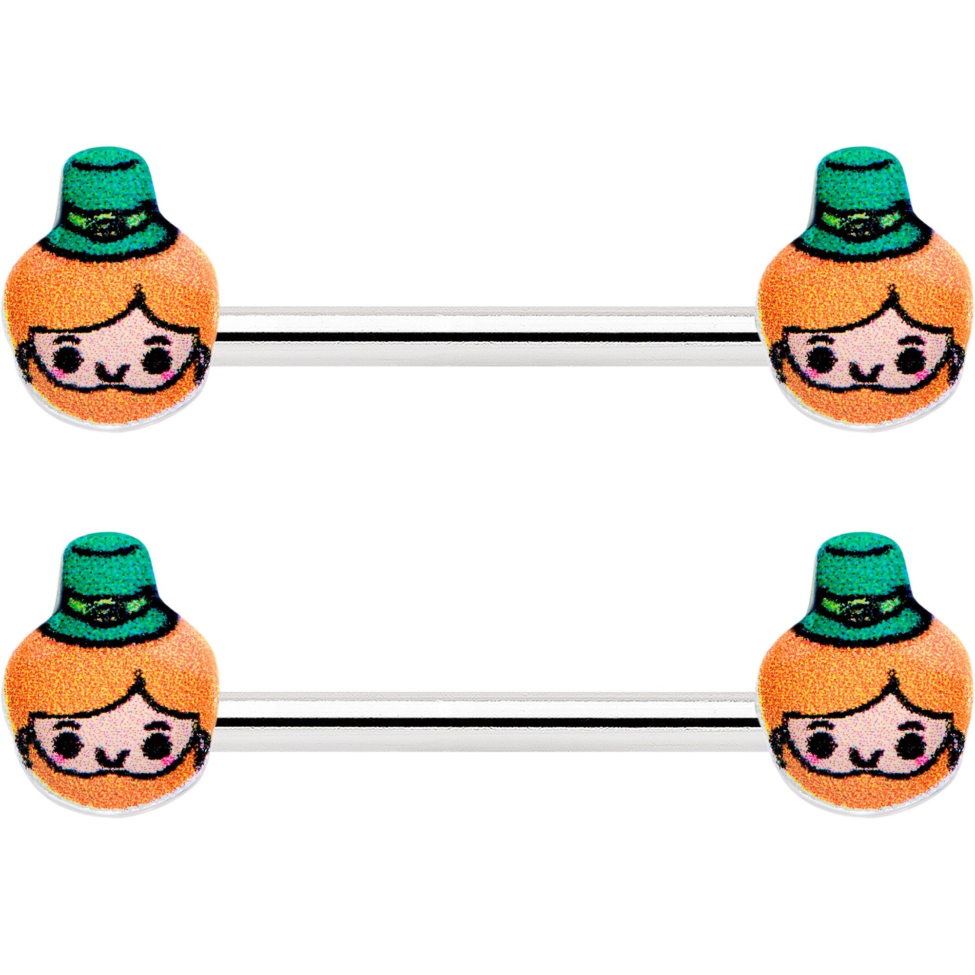 BodyCandy 14G 9/16 Sweet Happy Leprechaun St Patricks Day Nipple Ring Set — detail close-up
