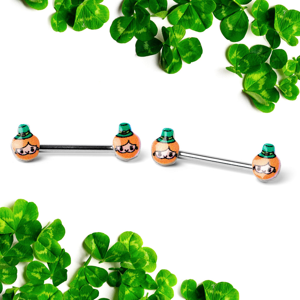BodyCandy 14G 9/16 Sweet Happy Leprechaun St Patricks Day Nipple Ring Set — side view