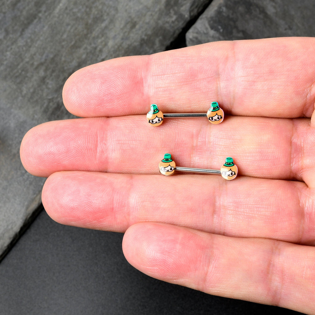 BodyCandy 14G 9/16 Sweet Happy Leprechaun St Patricks Day Nipple Ring Set — alternative angle