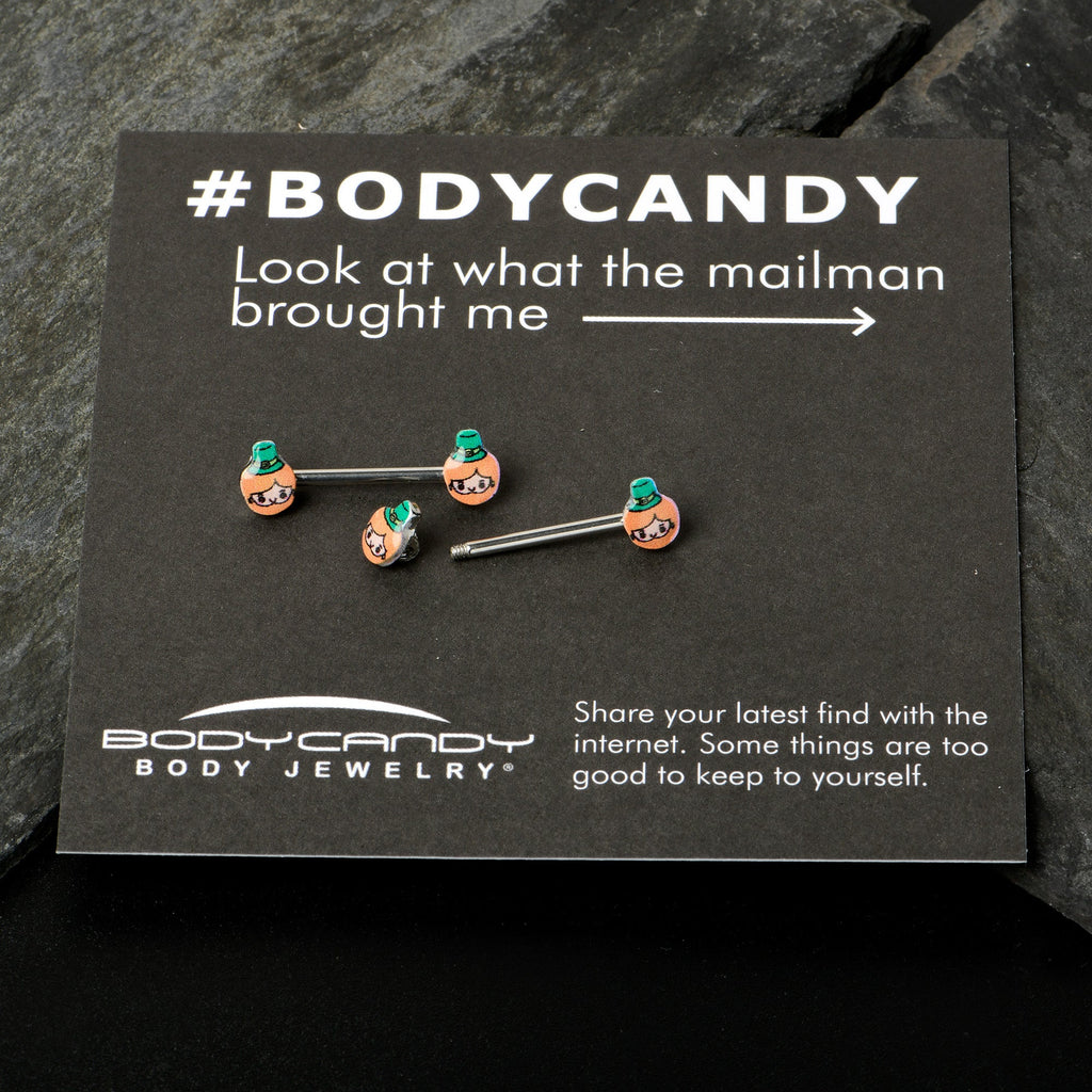 BodyCandy 14G 9/16 Sweet Happy Leprechaun St Patricks Day Nipple Ring Set — size reference