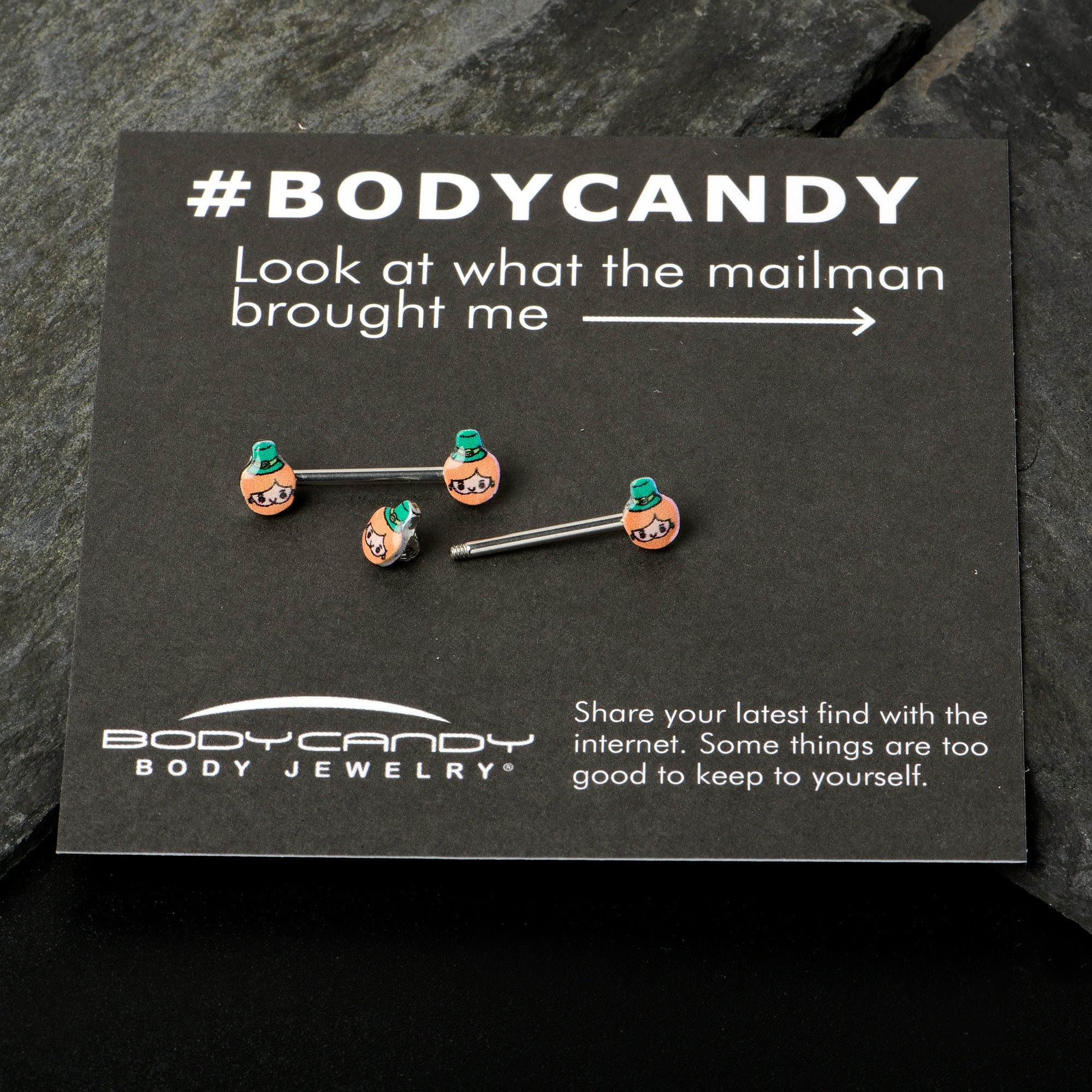 BodyCandy 14G 9/16 Sweet Happy Leprechaun St Patricks Day Nipple Ring Set — size reference