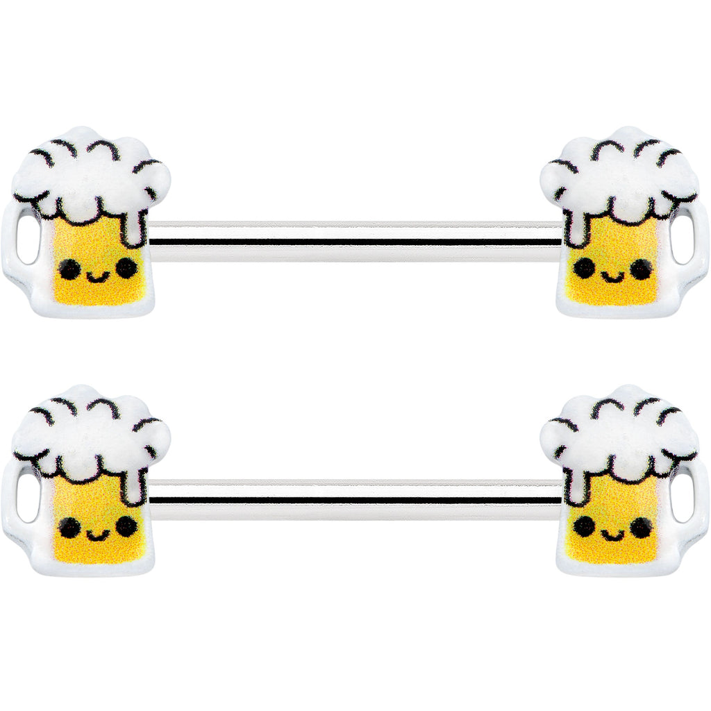 BodyCandy 14G 9/16 Sweet Happy Beer St Patricks Barbell Nipple Ring Set — detail close-up