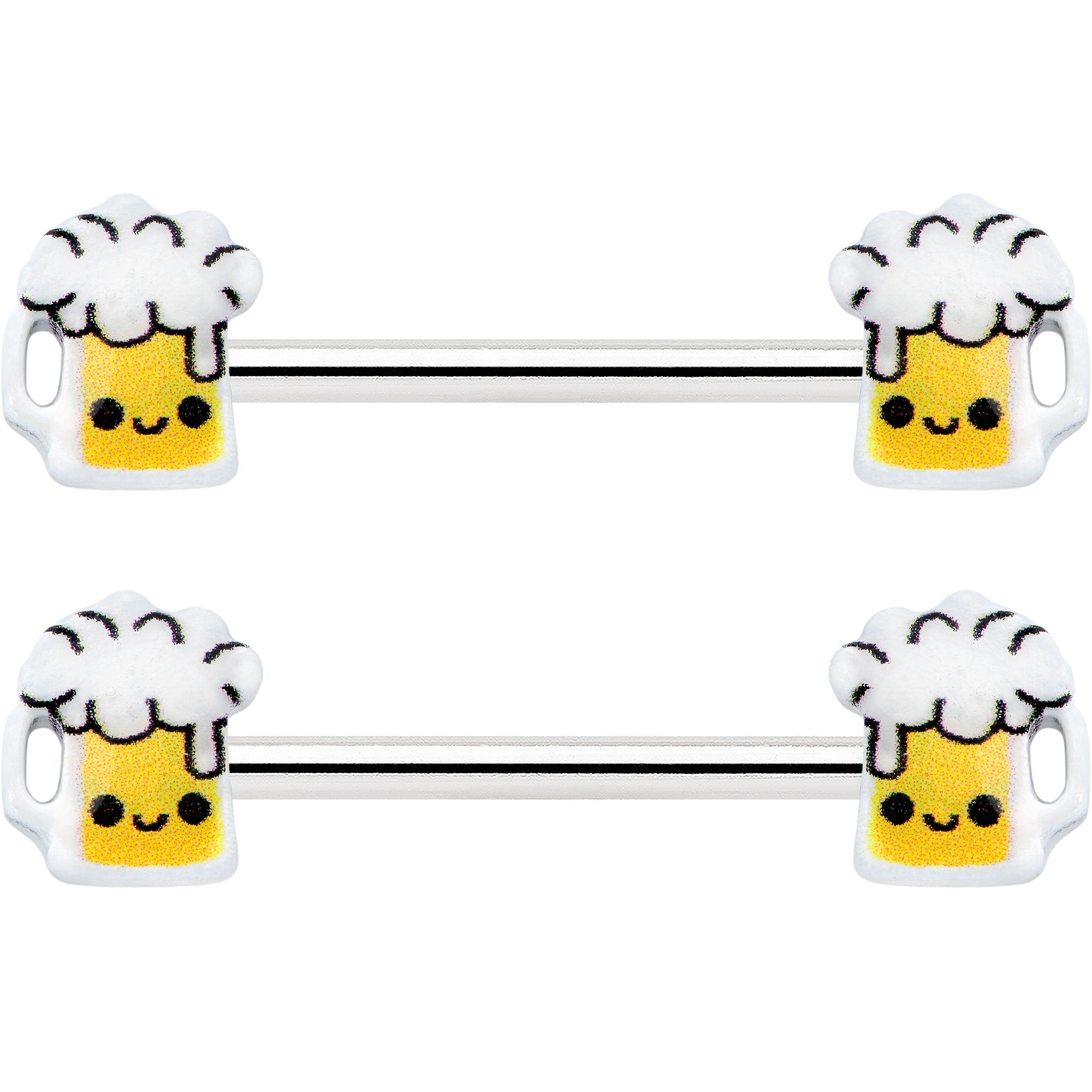 BodyCandy 14G 9/16 Sweet Happy Beer St Patricks Barbell Nipple Ring Set — detail close-up