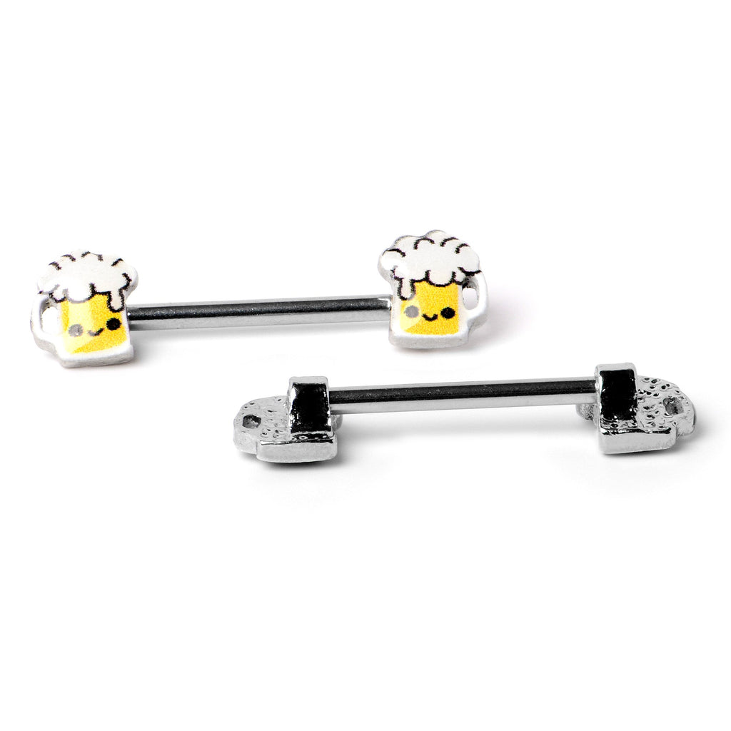 BodyCandy 14G 9/16 Sweet Happy Beer St Patricks Barbell Nipple Ring Set — back view