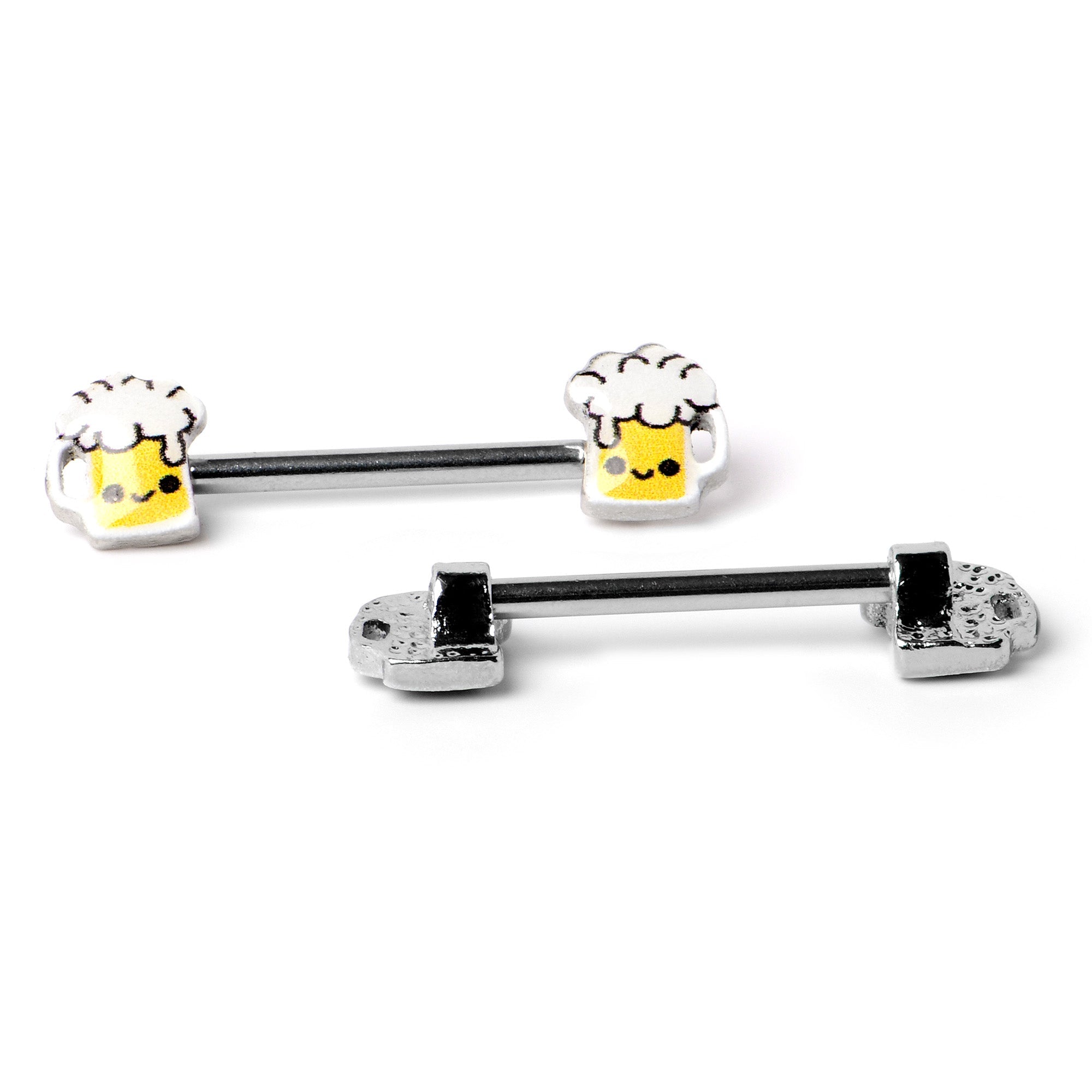 BodyCandy 14G 9/16 Sweet Happy Beer St Patricks Barbell Nipple Ring Set — back view