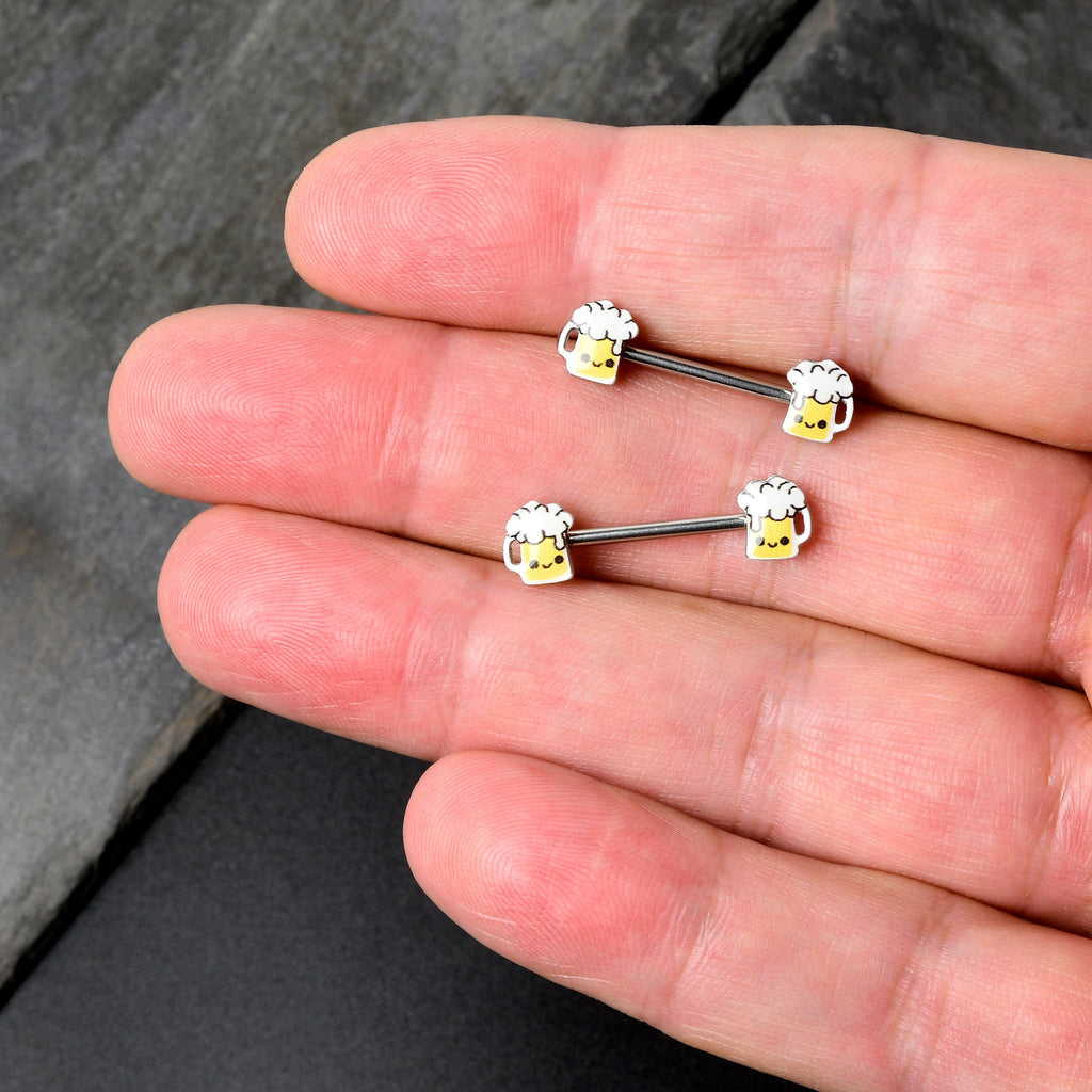 BodyCandy 14G 9/16 Sweet Happy Beer St Patricks Barbell Nipple Ring Set — alternative angle
