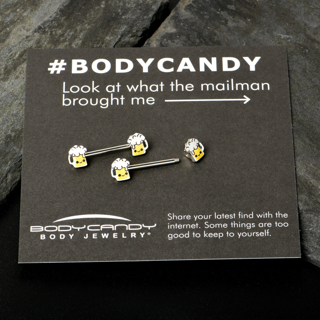 BodyCandy 14G 9/16 Sweet Happy Beer St Patricks Barbell Nipple Ring Set — size reference