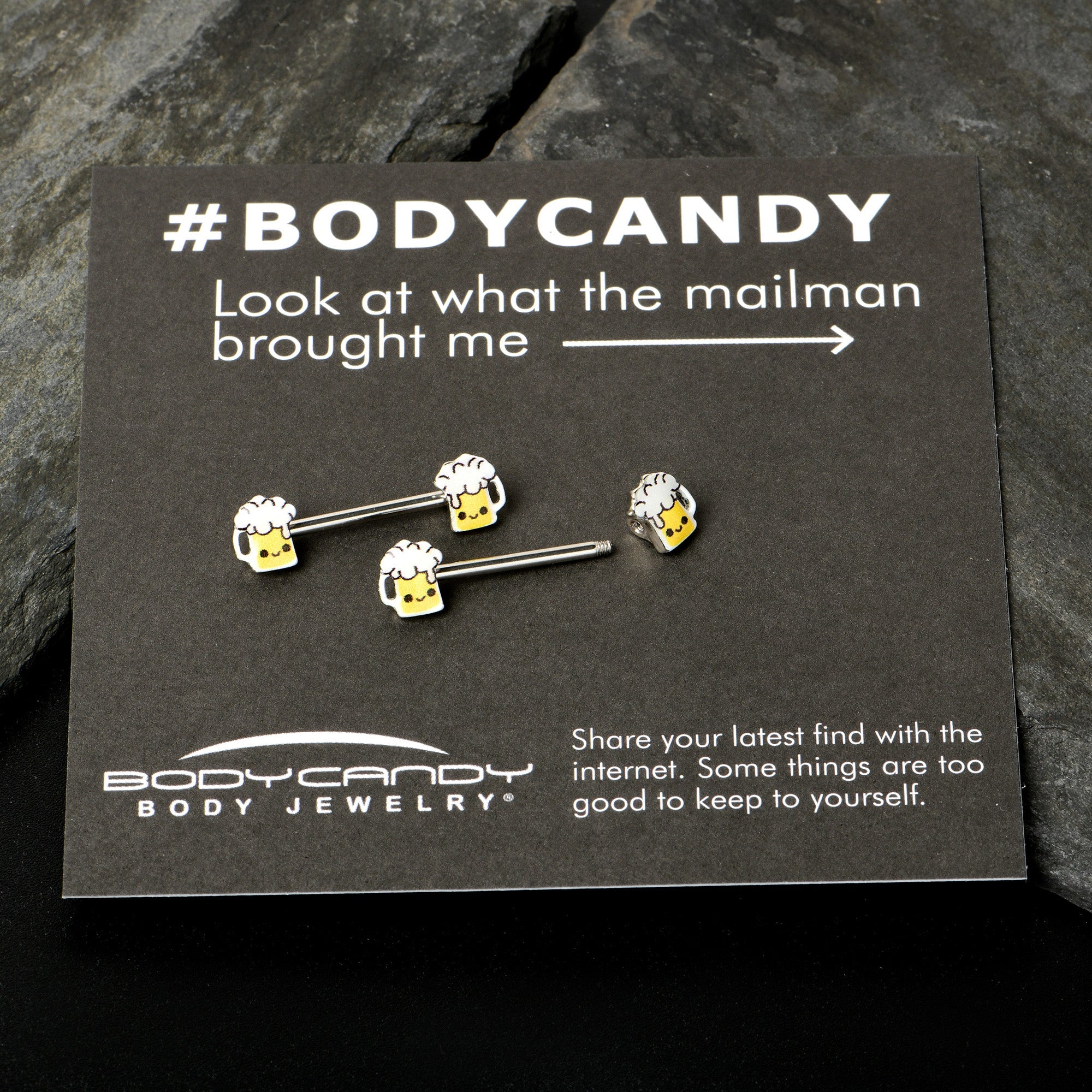 BodyCandy 14G 9/16 Sweet Happy Beer St Patricks Barbell Nipple Ring Set — size reference