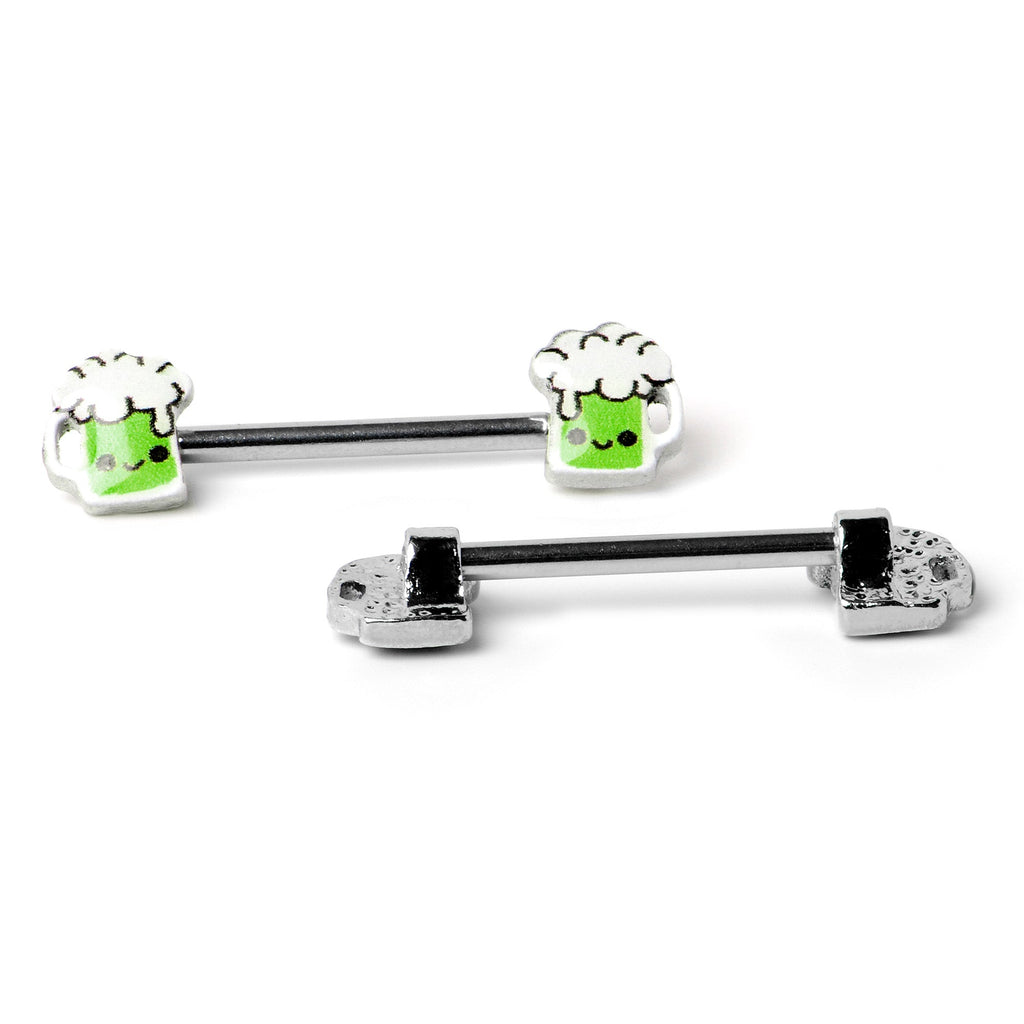 BodyCandy 14G 9/16 Sweet Happy Green Beer St Patricks Day Nipple Ring Set — back view