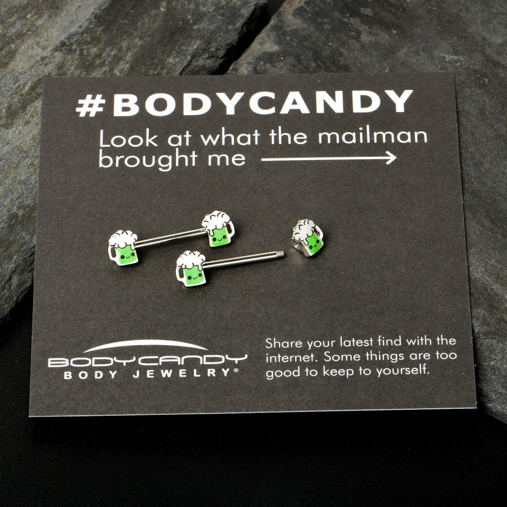 BodyCandy 14G 9/16 Sweet Happy Green Beer St Patricks Day Nipple Ring Set — size reference