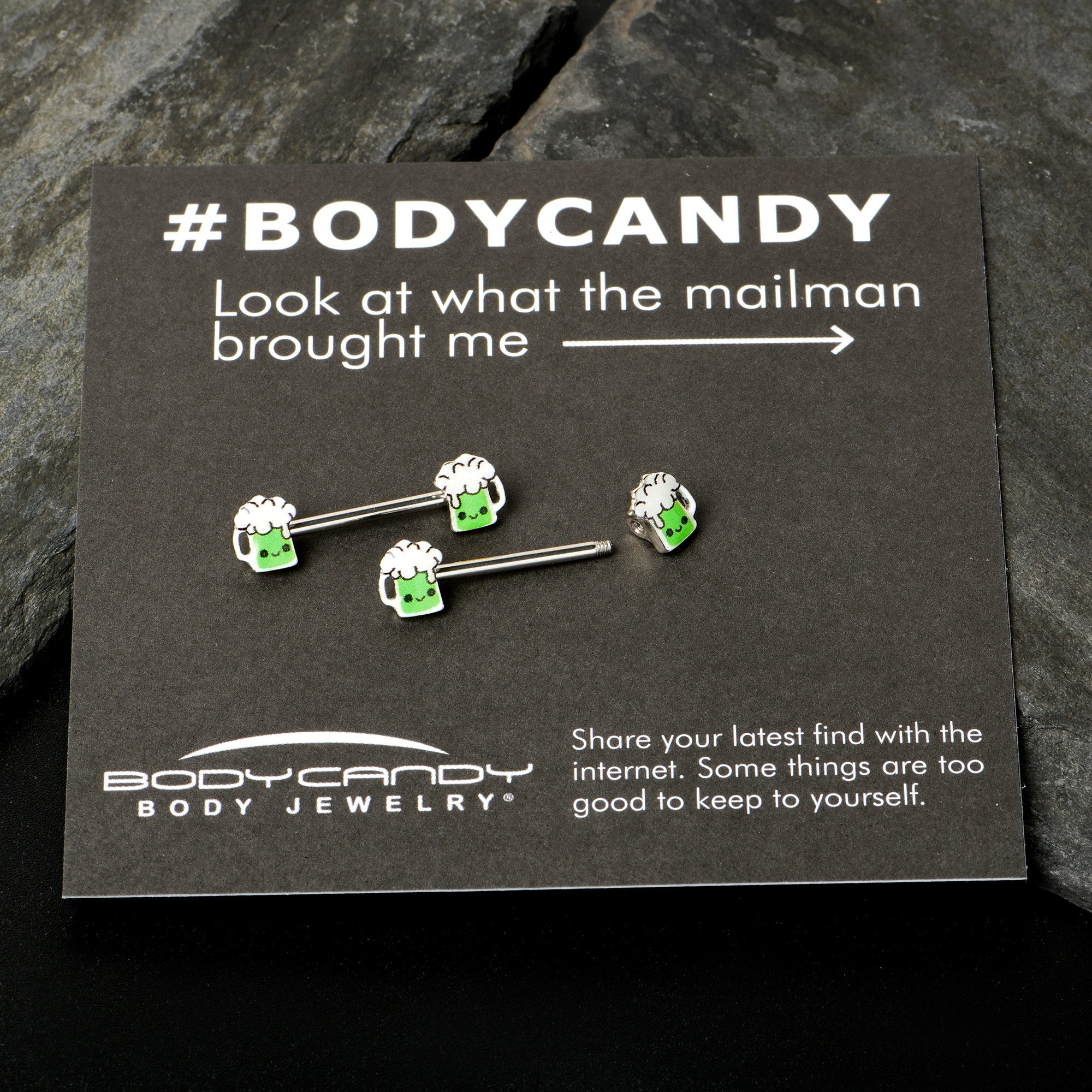 BodyCandy 14G 9/16 Sweet Happy Green Beer St Patricks Day Nipple Ring Set — size reference