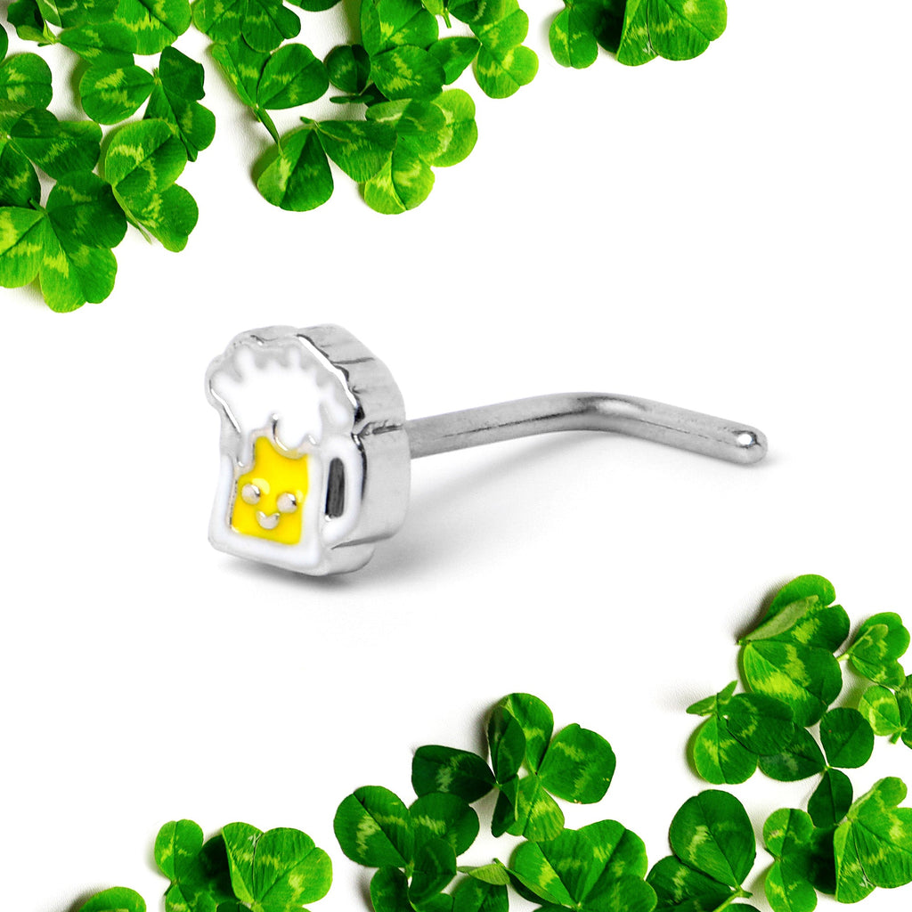 BodyCandy 20G 7mm Sweet Happy Beer St Patricks L Shape Nose Ring — back view
