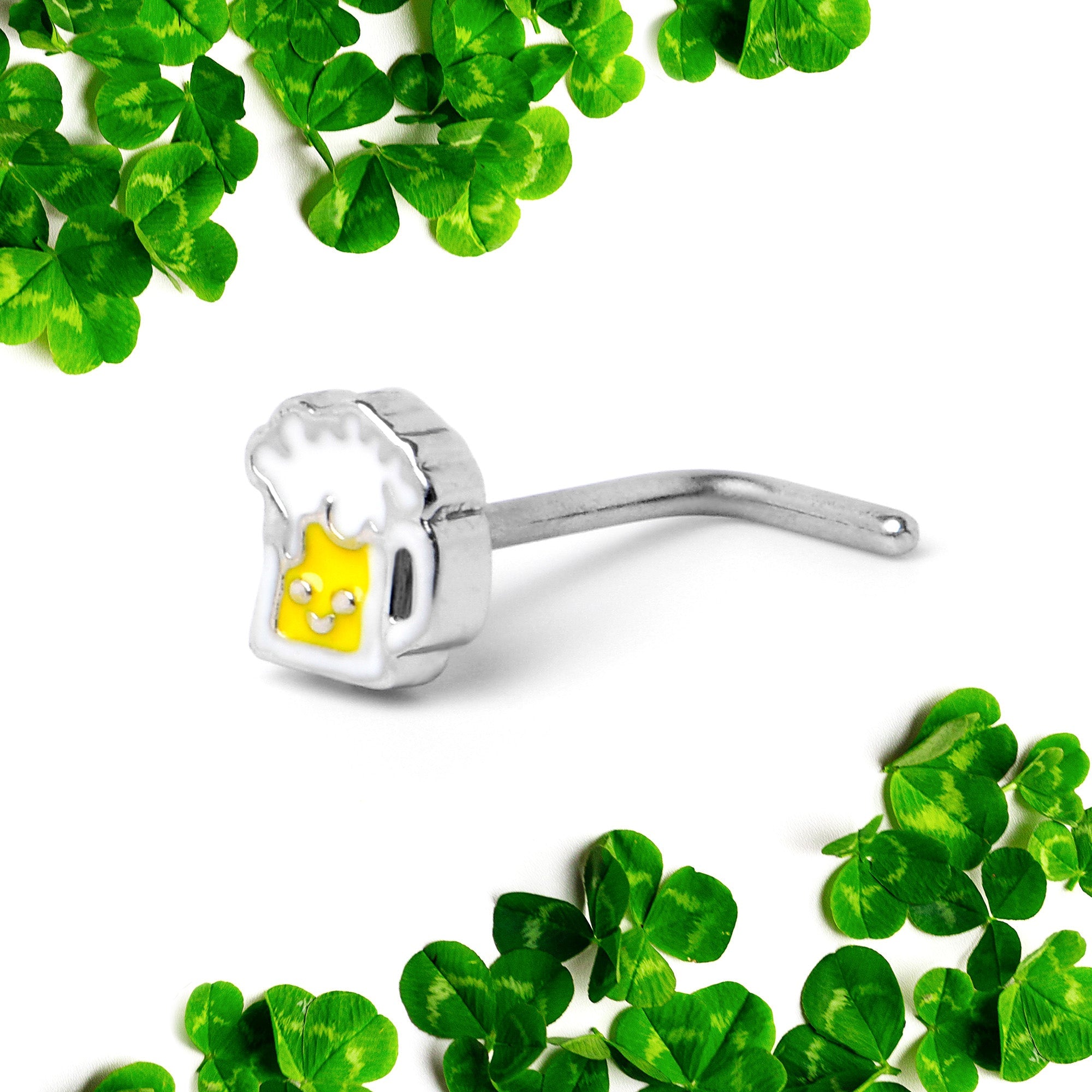 BodyCandy 20G 7mm Sweet Happy Beer St Patricks L Shape Nose Ring — back view