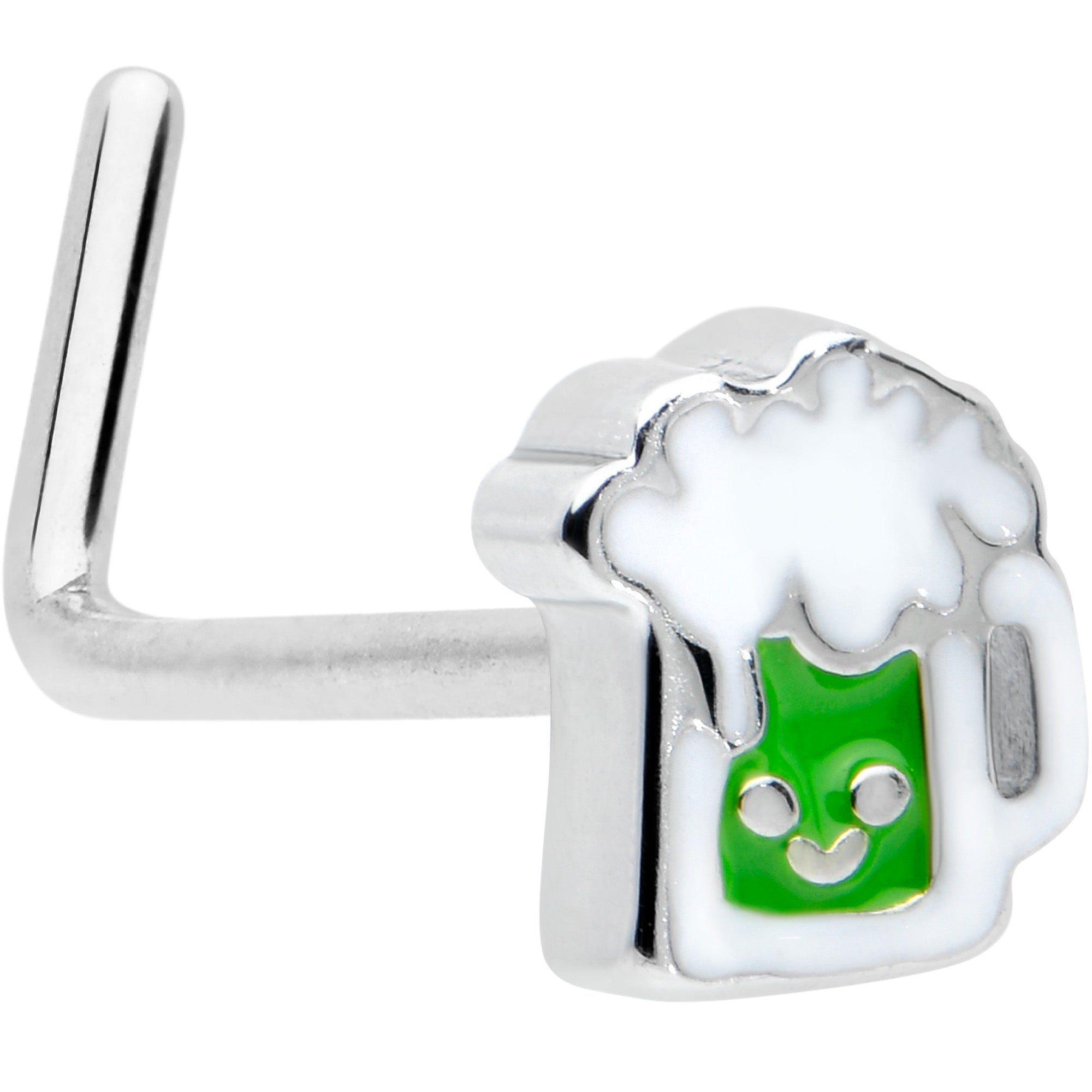 BodyCandy 20G 7mm Sweet Happy Green Beer St Patricks L Shape Nose Ring — main product shot