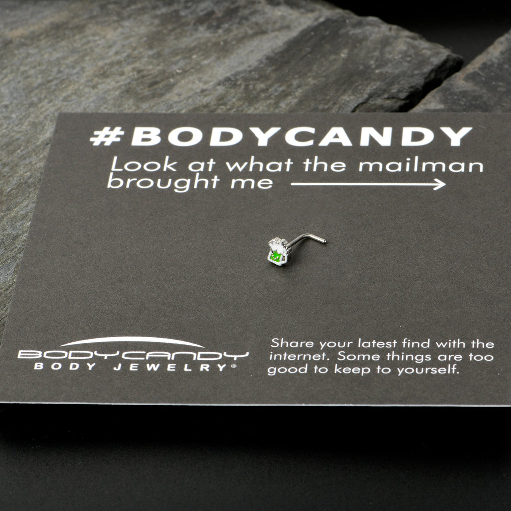 BodyCandy 20G 7mm Sweet Happy Green Beer St Patricks L Shape Nose Ring — size reference