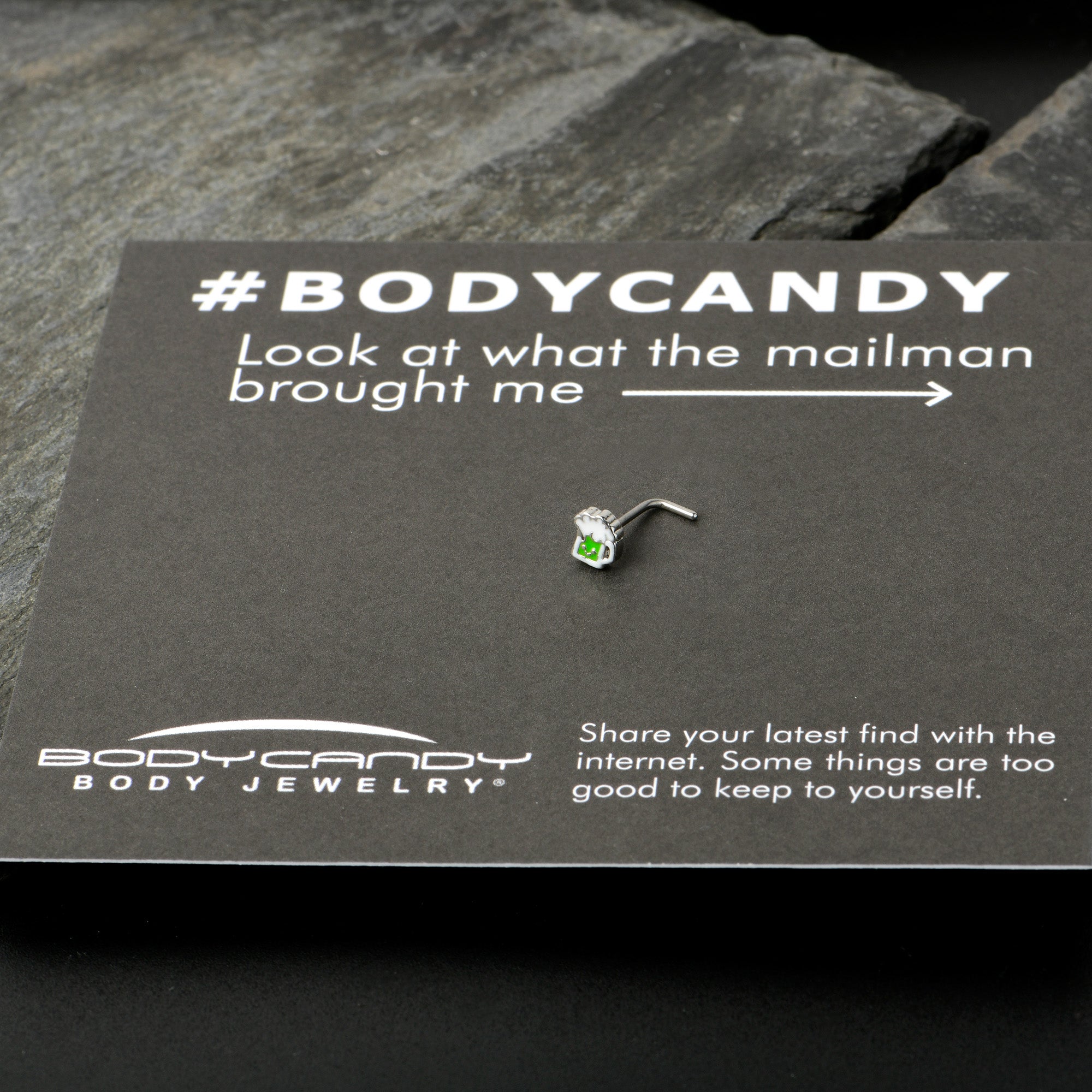 BodyCandy 20G 7mm Sweet Happy Green Beer St Patricks L Shape Nose Ring — size reference