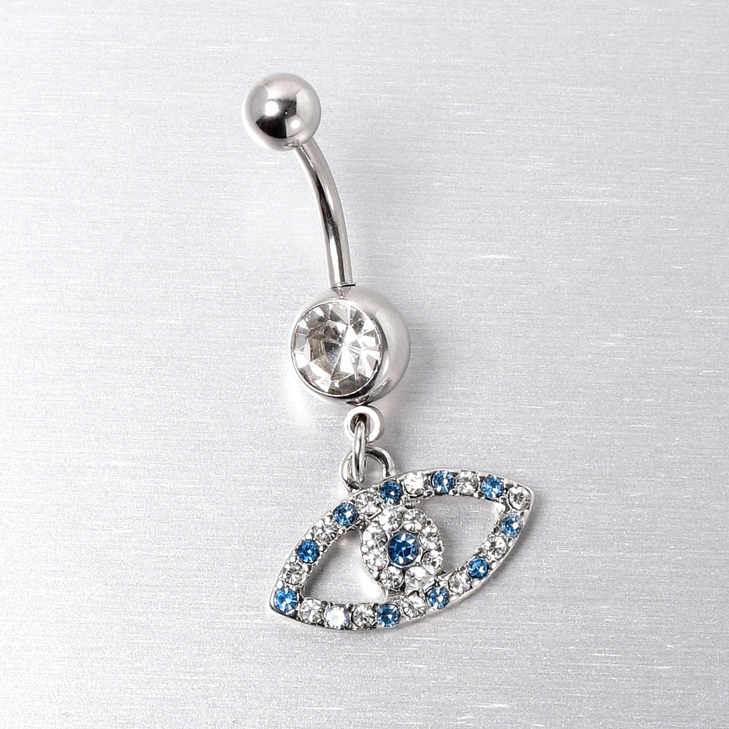 BodyCandy Blue Clear Gem Wide Eye Dangle Belly Ring — lifestyle context