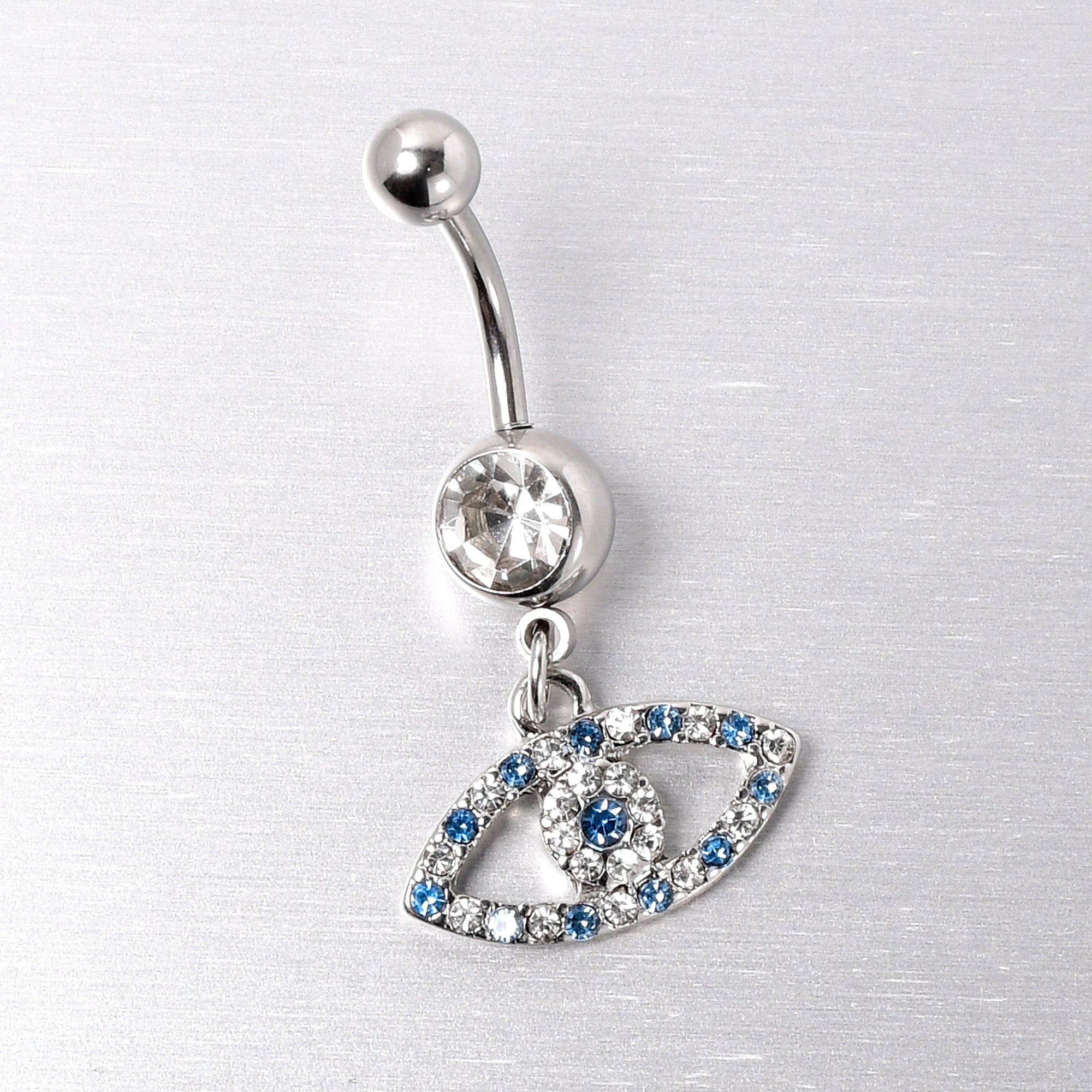 BodyCandy Blue Clear Gem Wide Eye Dangle Belly Ring — lifestyle context