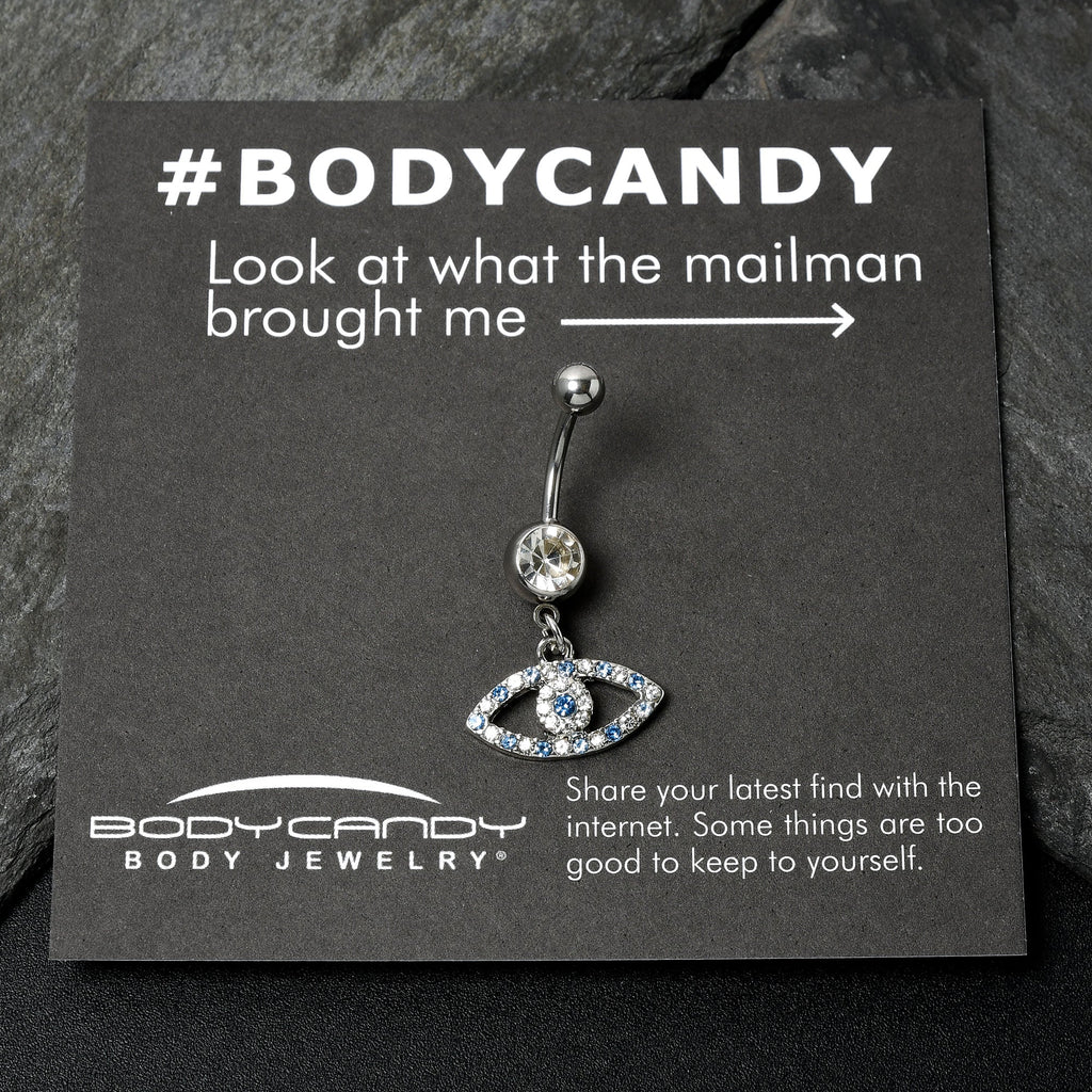 BodyCandy Blue Clear Gem Wide Eye Dangle Belly Ring — back view