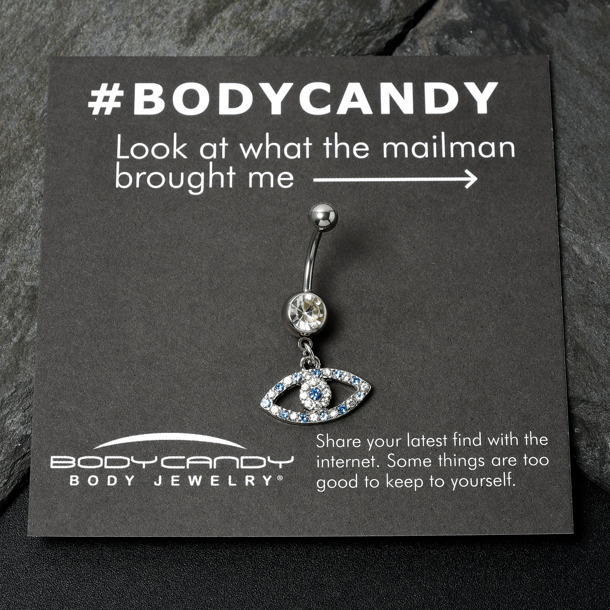 BodyCandy Blue Clear Gem Wide Eye Dangle Belly Ring — back view