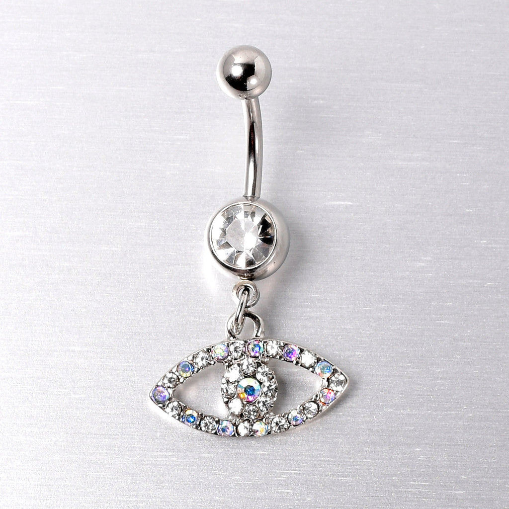 BodyCandy Aurora Clear Gem Wide Eye Dangle Belly Ring — lifestyle context