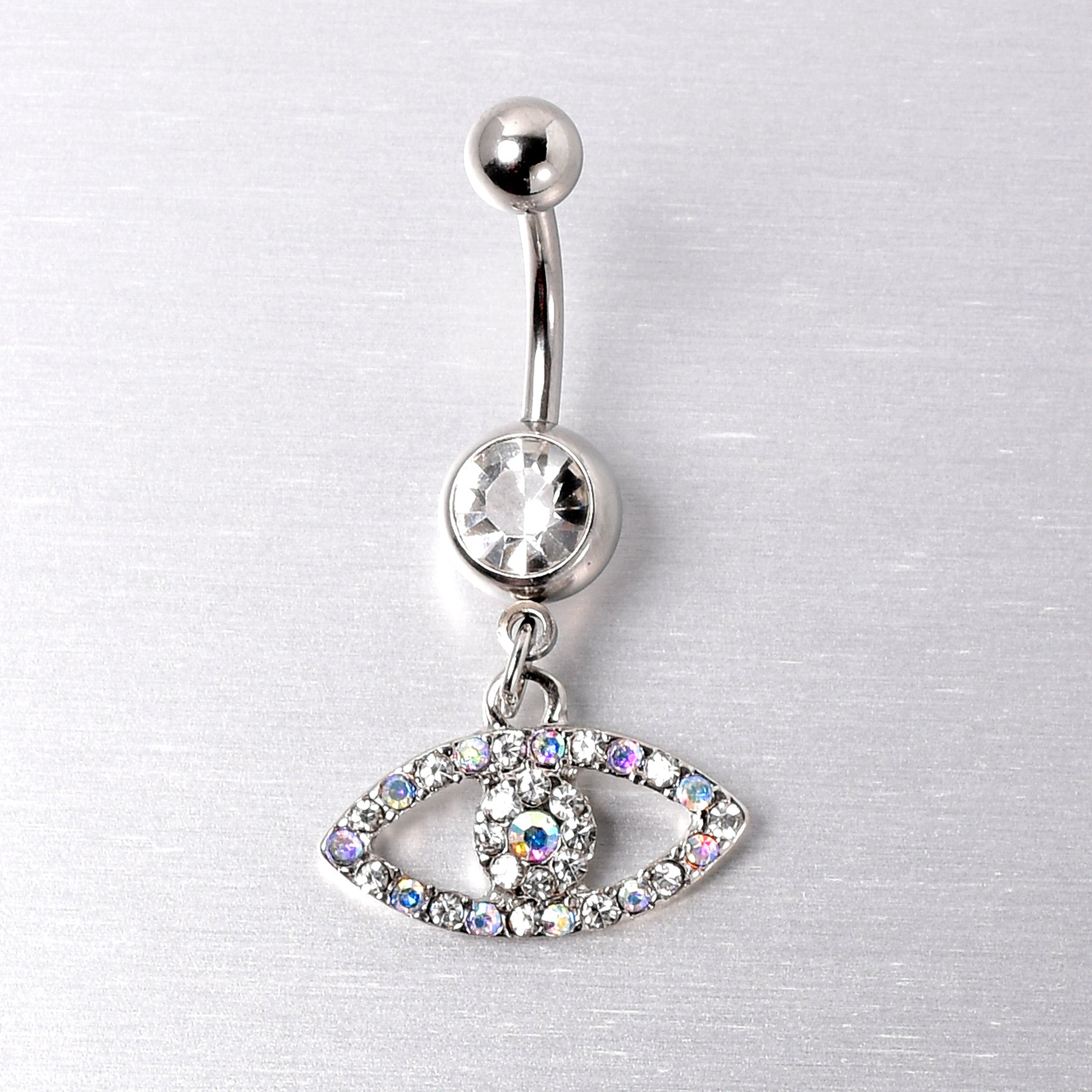 BodyCandy Aurora Clear Gem Wide Eye Dangle Belly Ring — lifestyle context