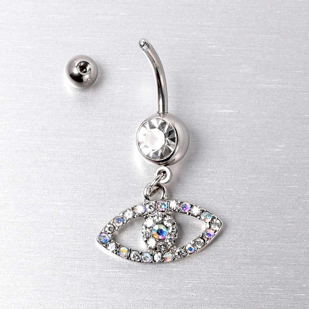 BodyCandy Aurora Clear Gem Wide Eye Dangle Belly Ring — side view