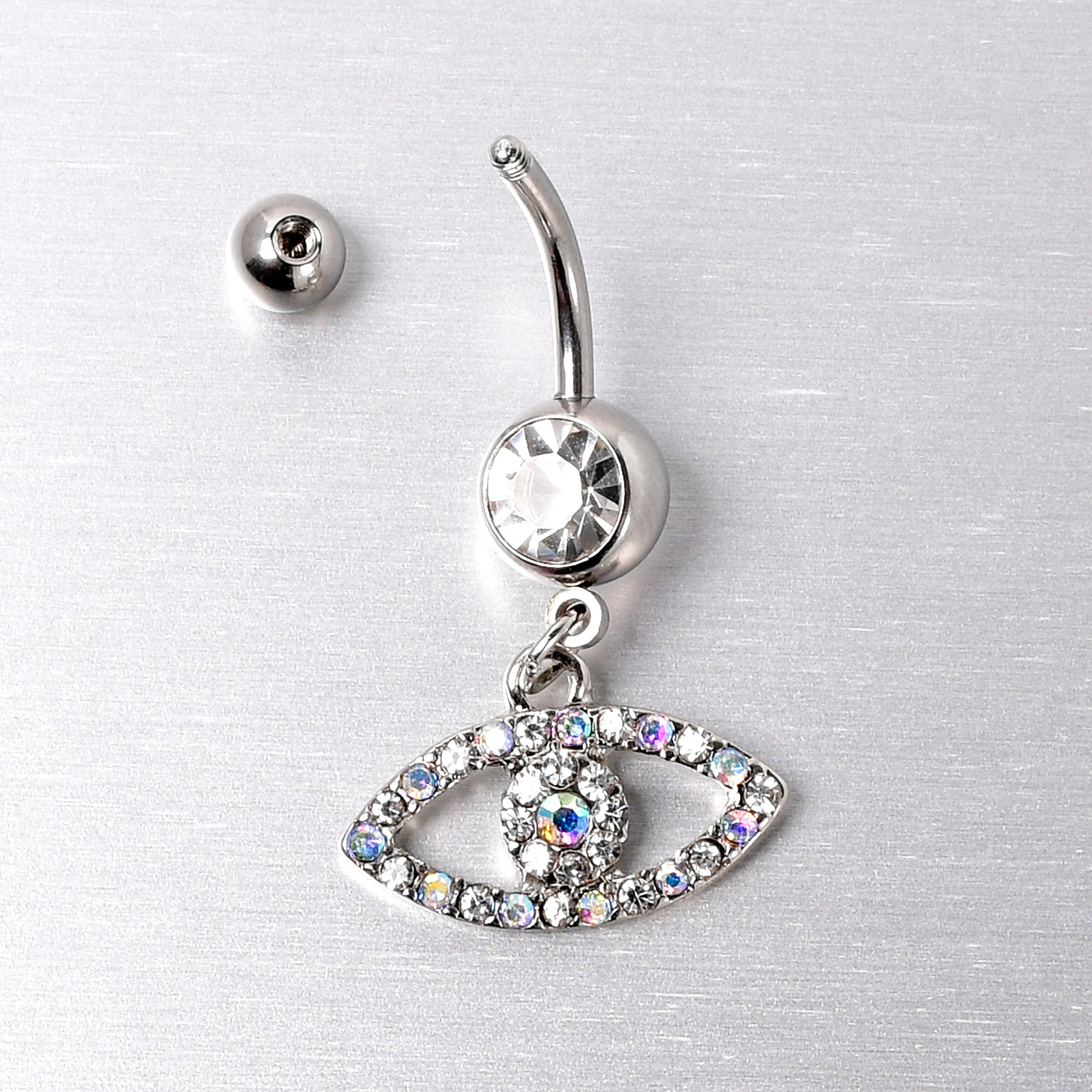 BodyCandy Aurora Clear Gem Wide Eye Dangle Belly Ring — side view