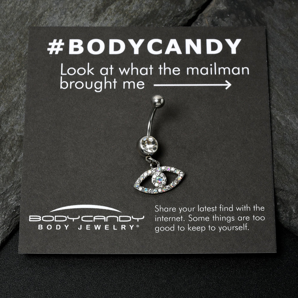 BodyCandy Aurora Clear Gem Wide Eye Dangle Belly Ring — back view