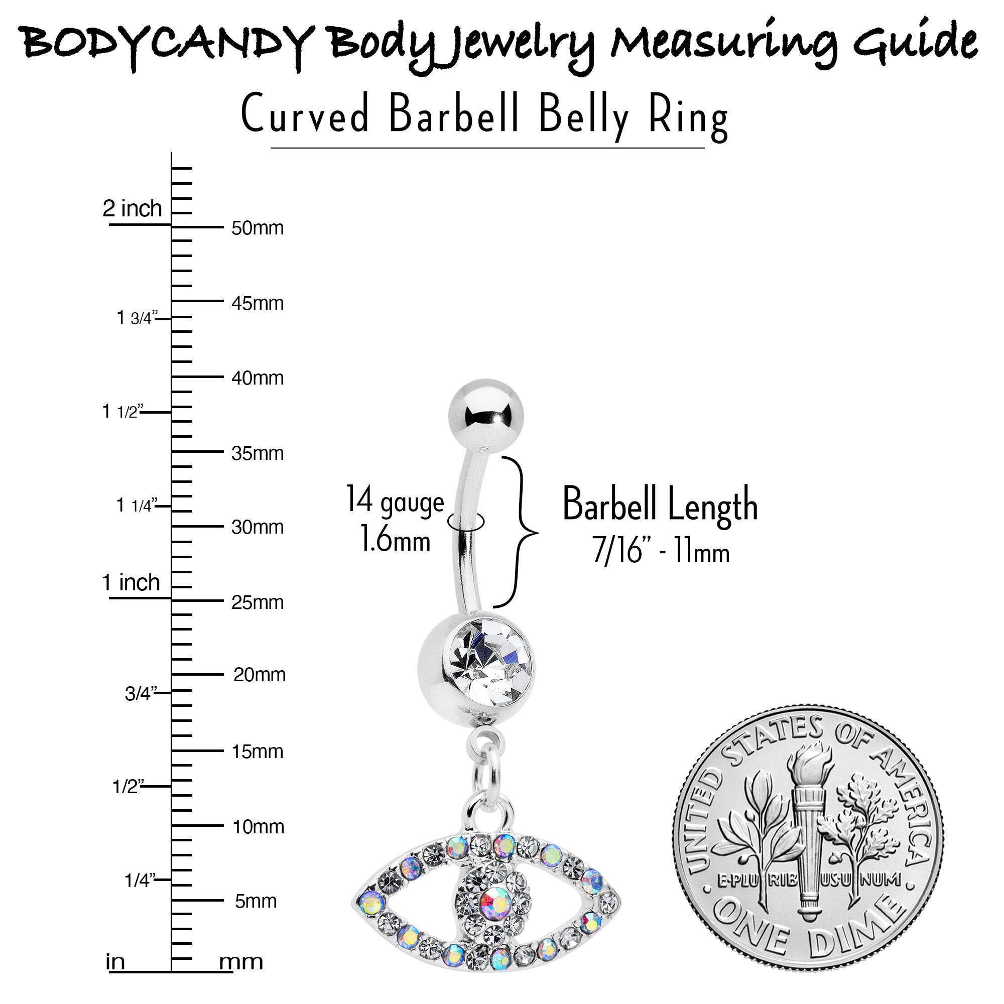 BodyCandy Aurora Clear Gem Wide Eye Dangle Belly Ring — alternative angle