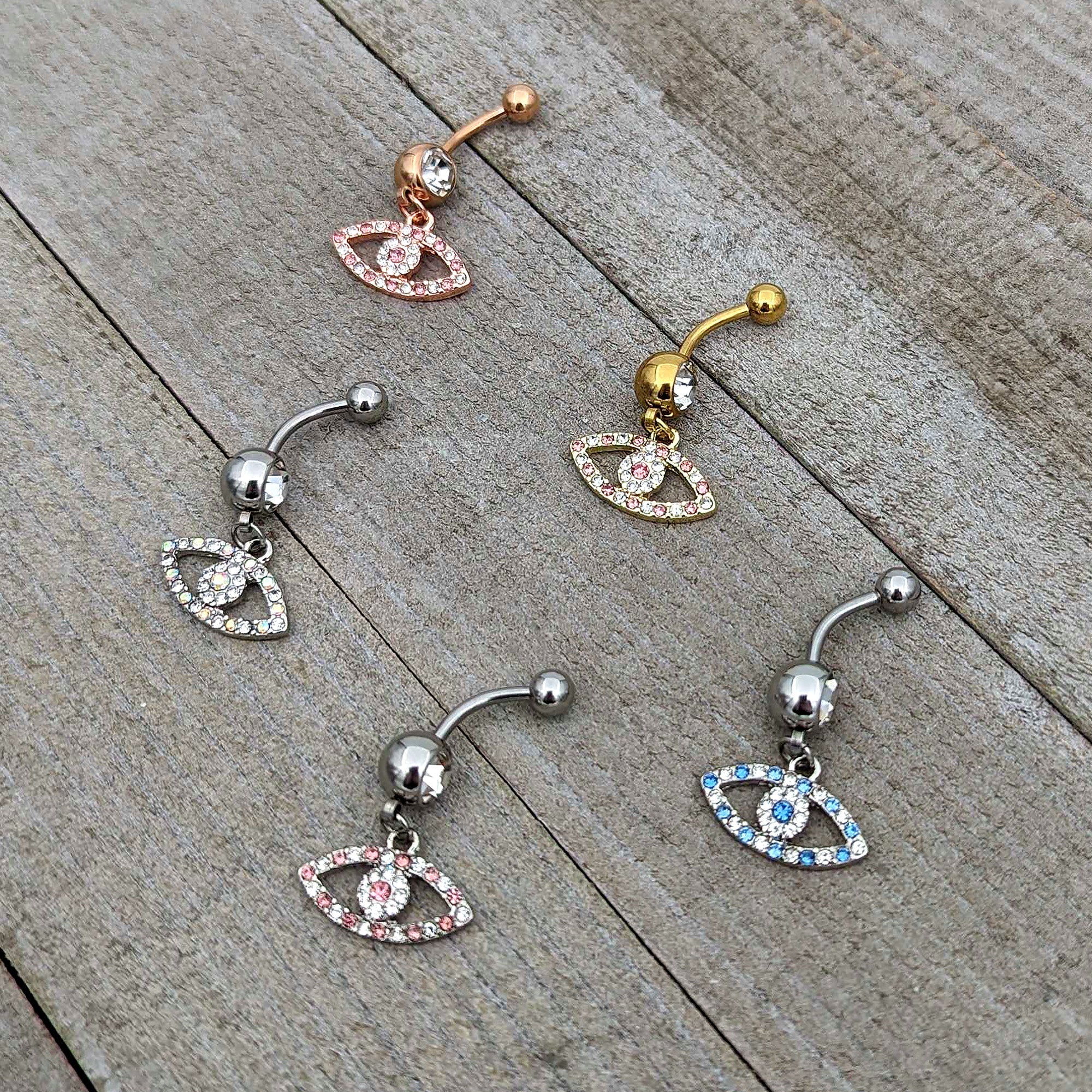 BodyCandy Aurora Clear Gem Wide Eye Dangle Belly Ring — in-use photo