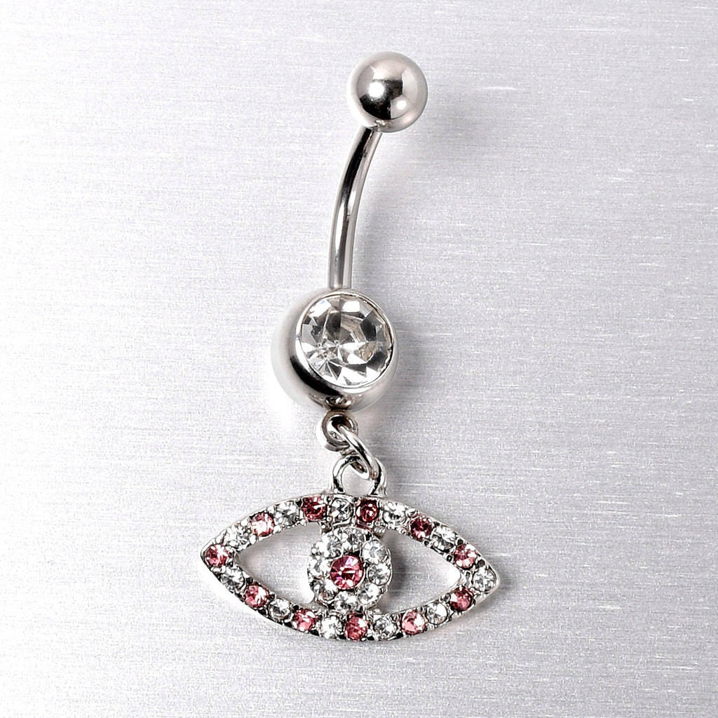 BodyCandy Pink Clear Gem Wide Eye Dangle Belly Ring — lifestyle context