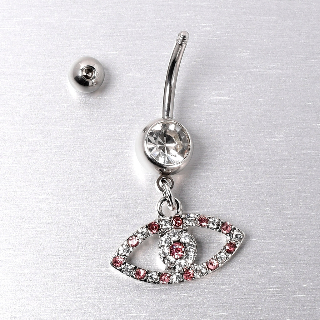 BodyCandy Pink Clear Gem Wide Eye Dangle Belly Ring — side view