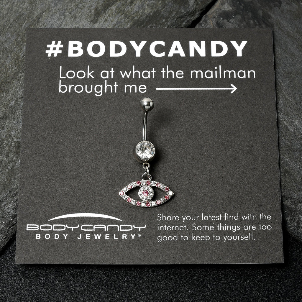 BodyCandy Pink Clear Gem Wide Eye Dangle Belly Ring — back view