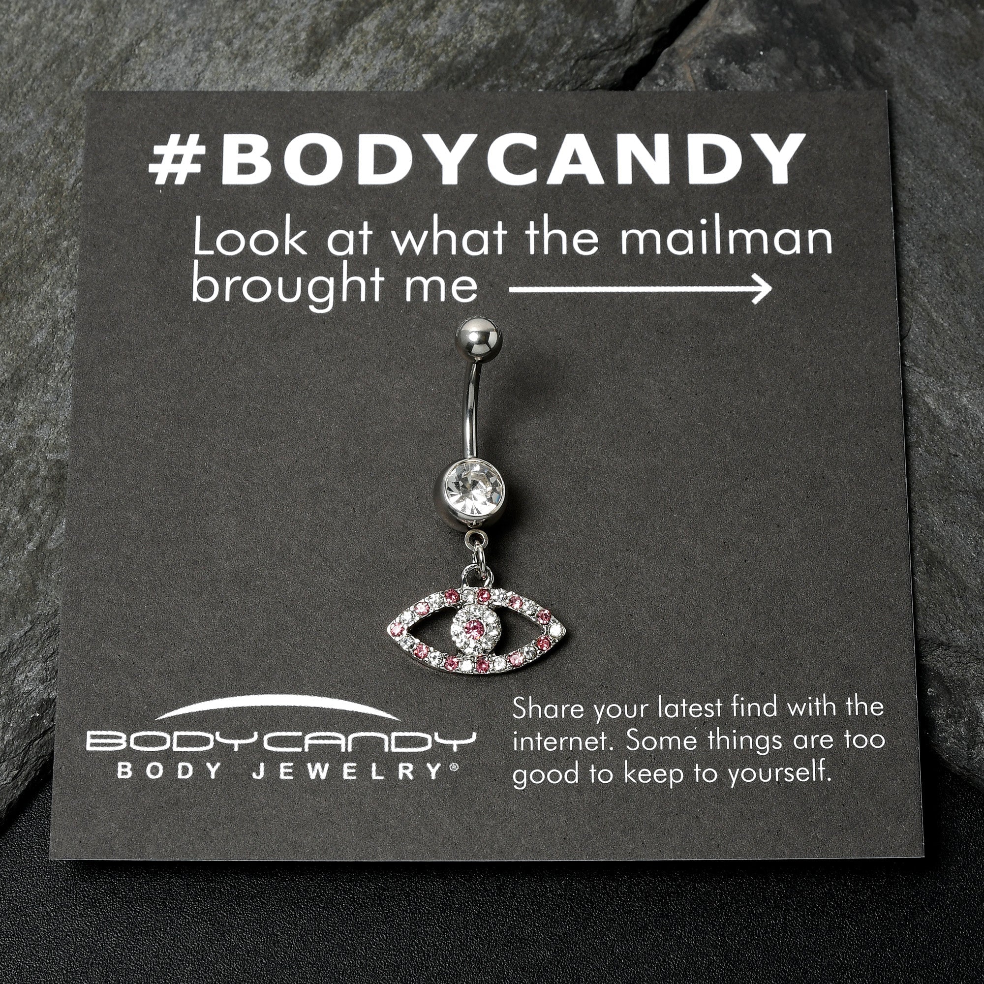 BodyCandy Pink Clear Gem Wide Eye Dangle Belly Ring — back view