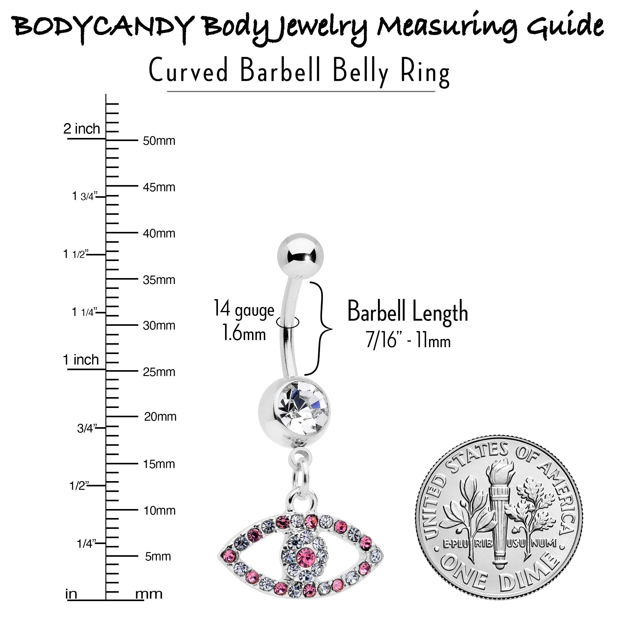 BodyCandy Pink Clear Gem Wide Eye Dangle Belly Ring — alternative angle